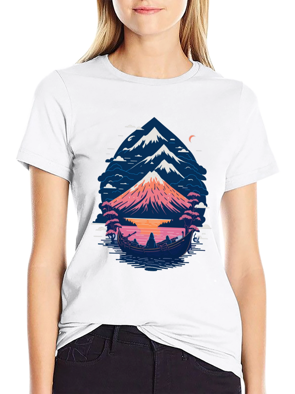 Mountain Boat Graphic Tee - Nature Inspired Design