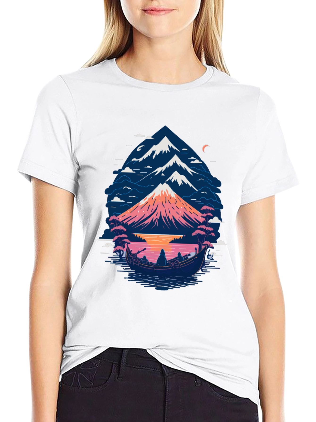 Mountain Boat Graphic Tee - Nature Inspired Design