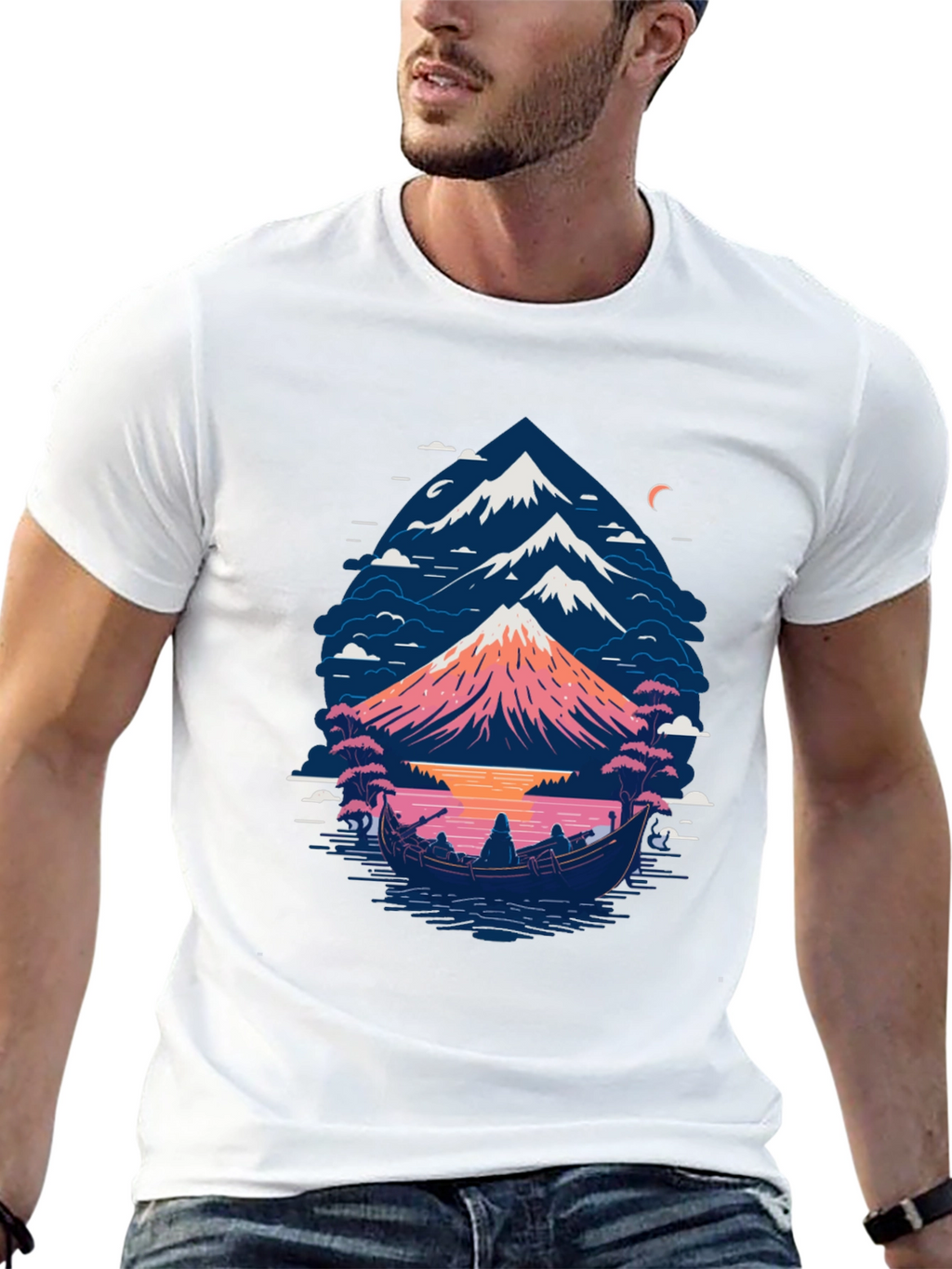 Mountain Boat Graphic Tee - Nature Inspired Design