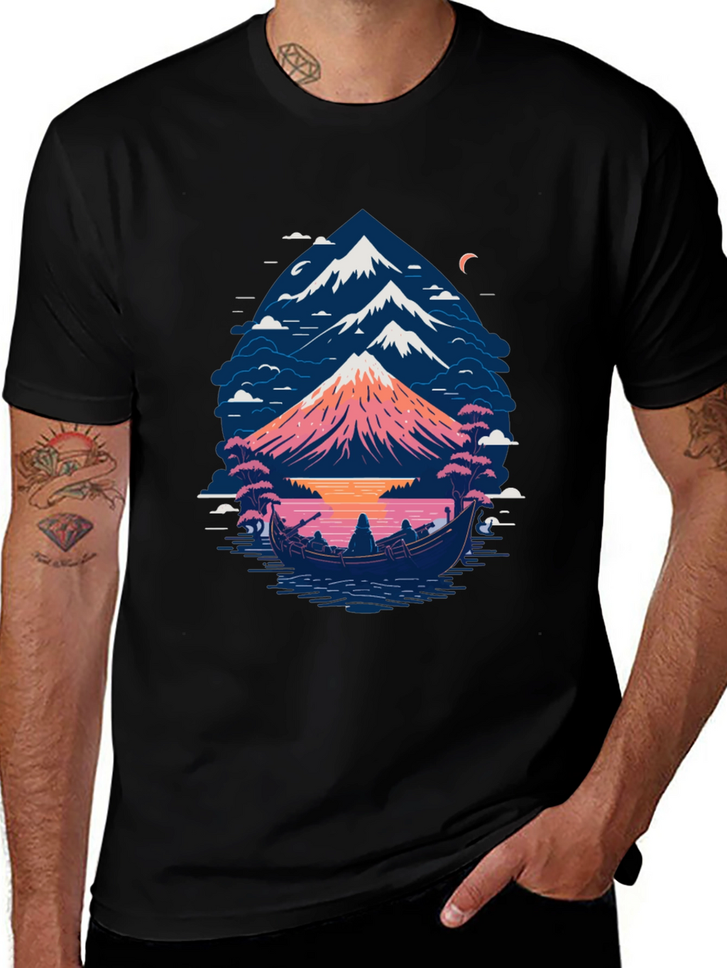 Mountain Boat Graphic Tee - Nature Inspired Design