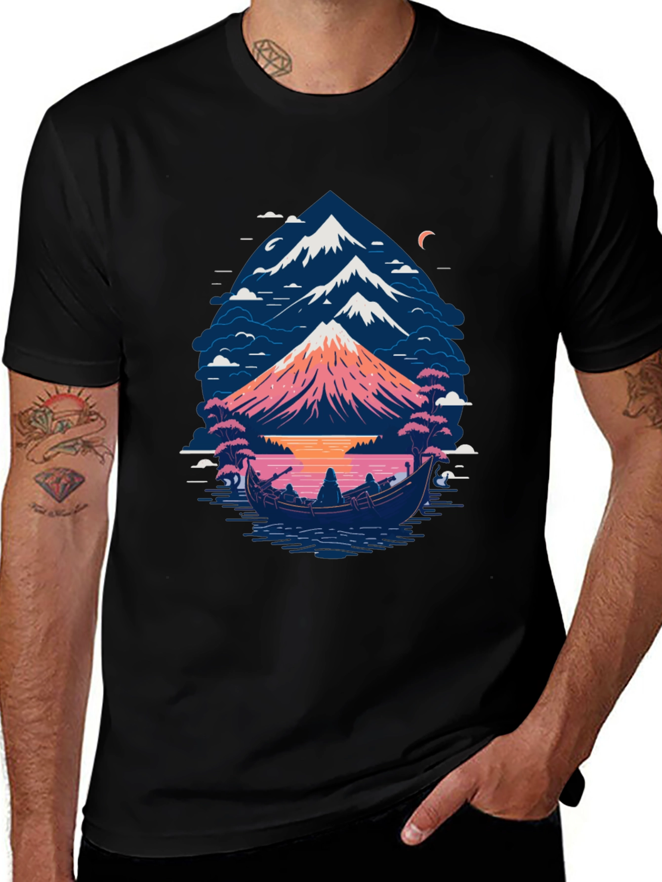 Mountain Boat Graphic Tee - Nature Inspired Design