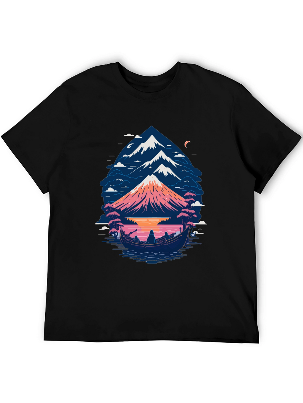 Mountain Boat Graphic Tee - Nature Inspired Design