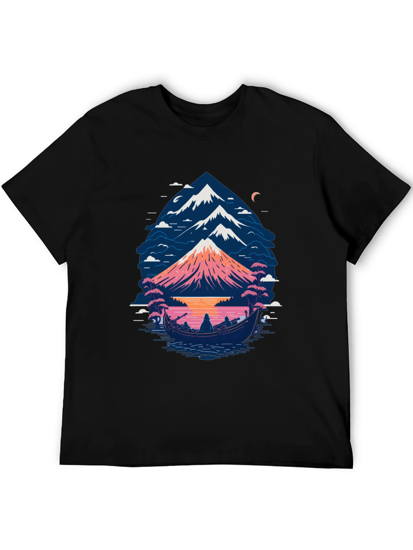 Mountain Boat Graphic Tee - Nature Inspired Design