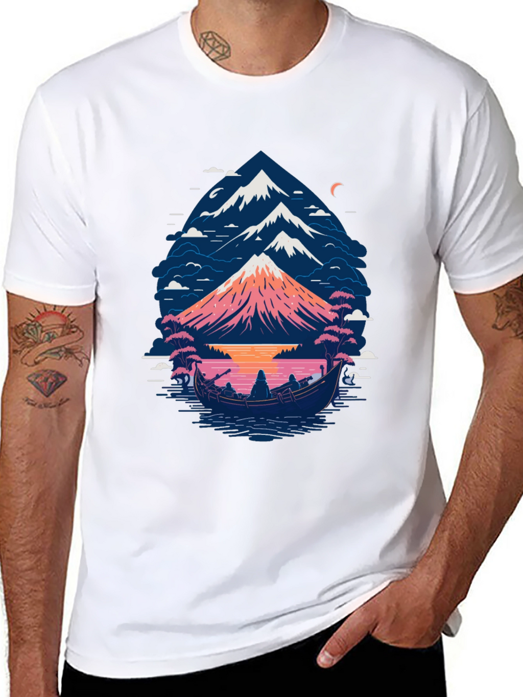 Mountain Boat Graphic Tee - Nature Inspired Design
