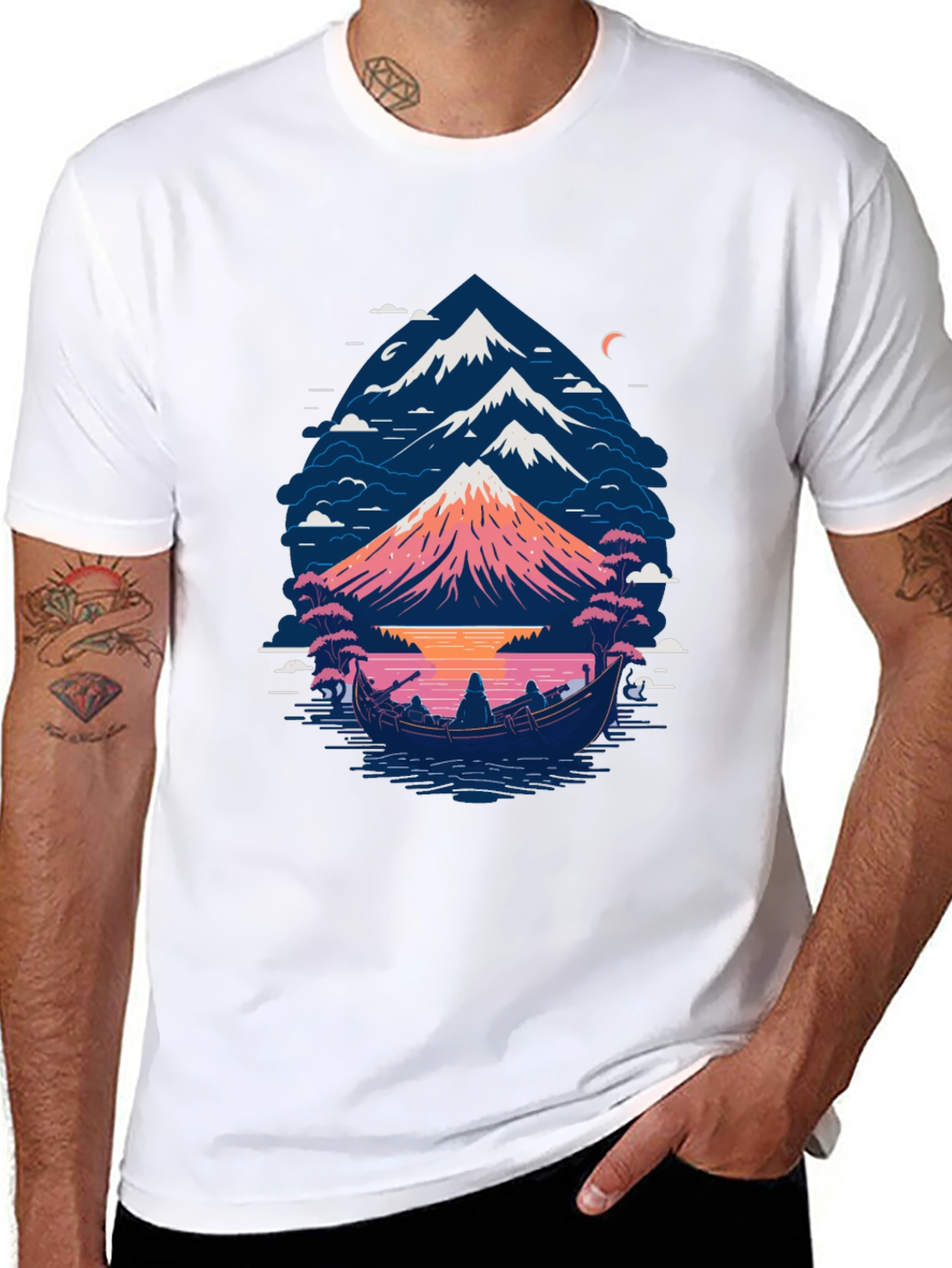 Mountain Boat Graphic Tee - Nature Inspired Design