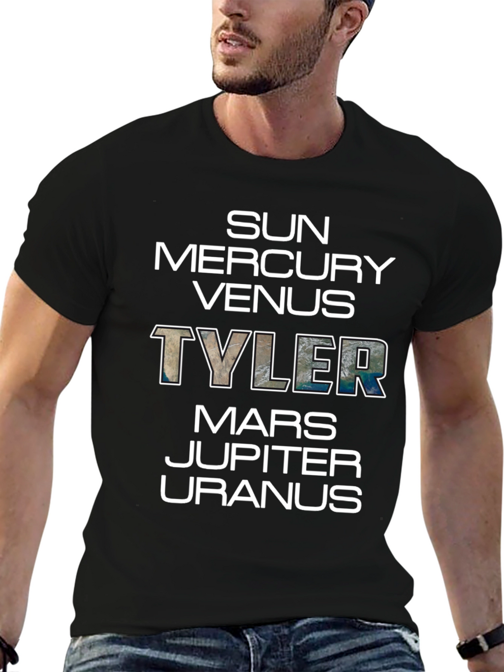 Planets Tyler T-Shirt - Black Graphic Tee Space Theme