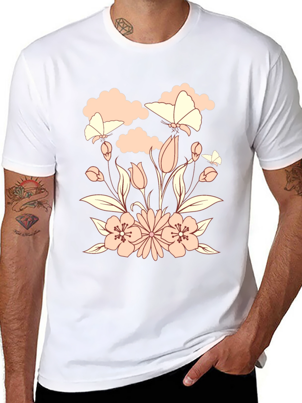 Floral Butterfly Black T-Shirt