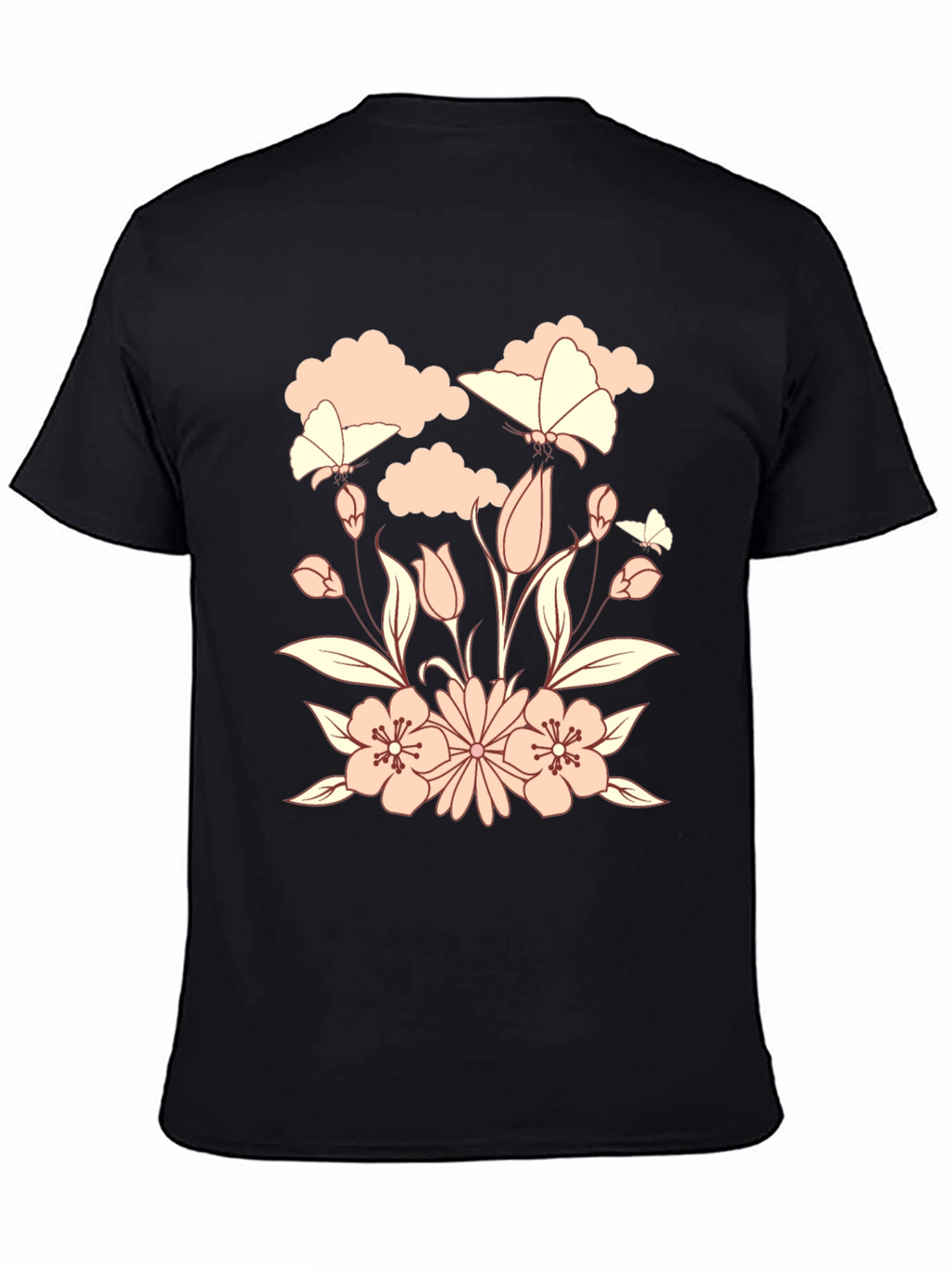 Floral Butterfly Black T-Shirt