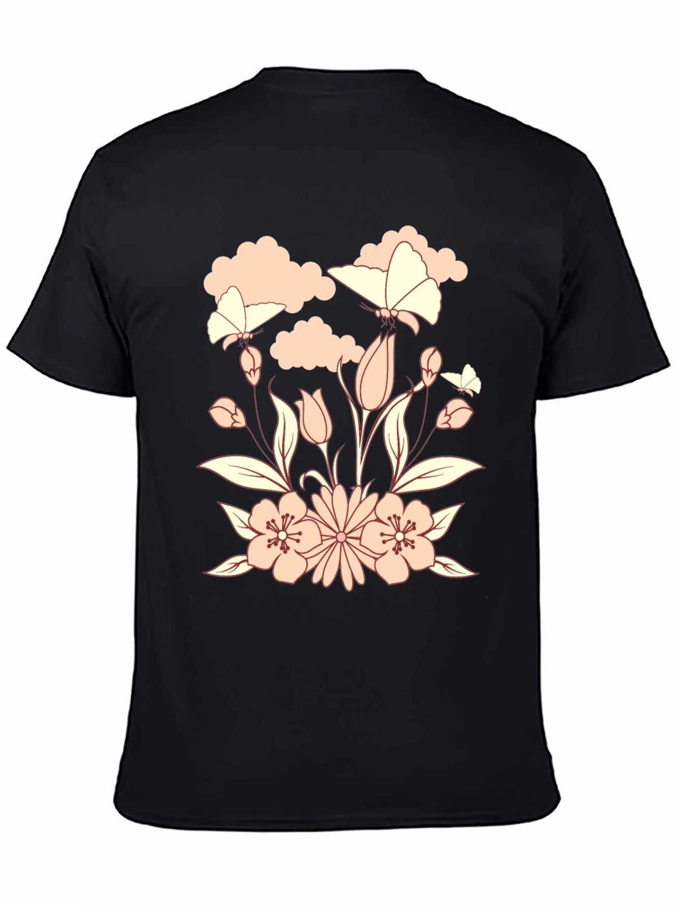 Floral Butterfly Black T-Shirt