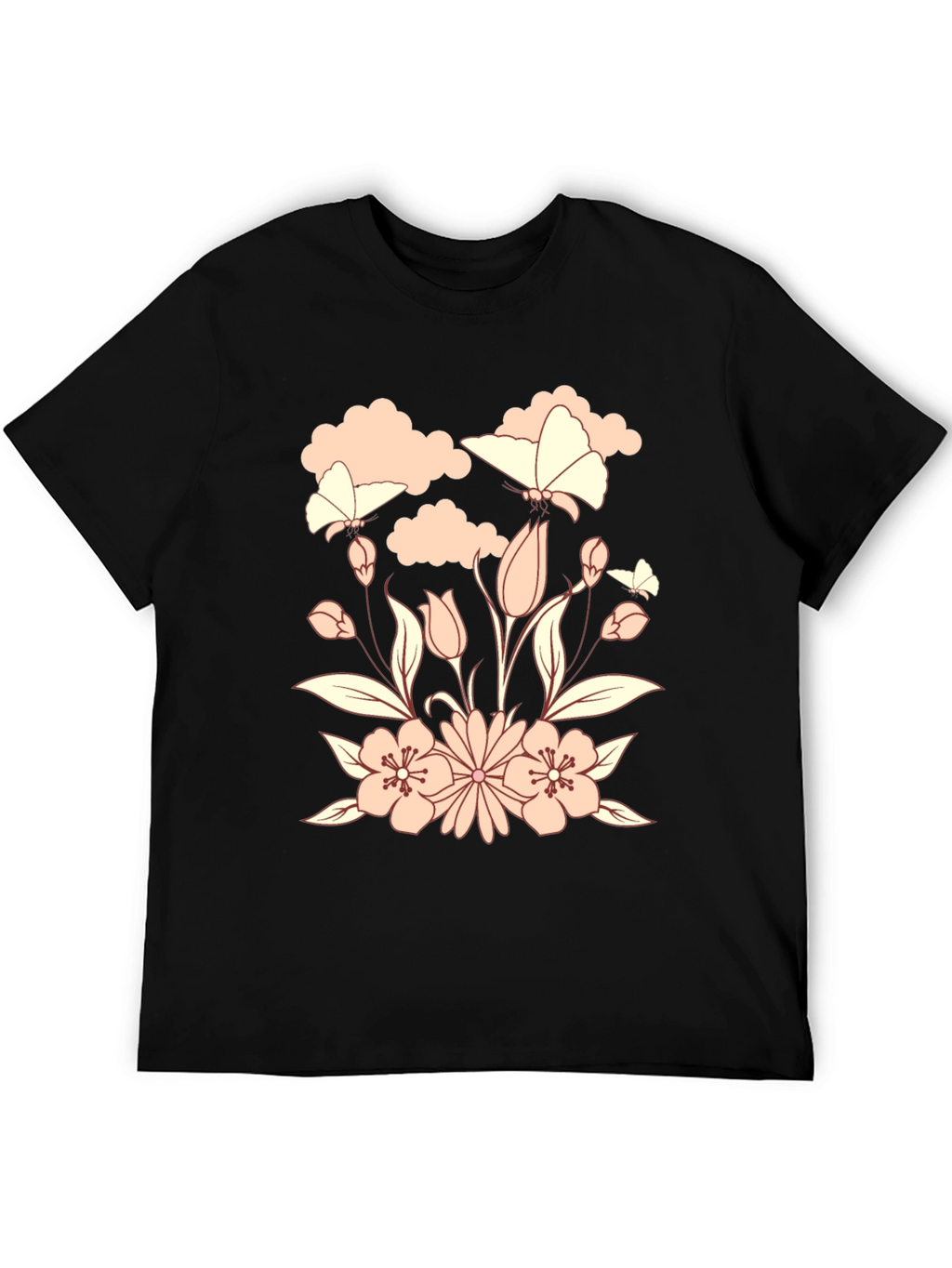 Floral Butterfly Black T-Shirt