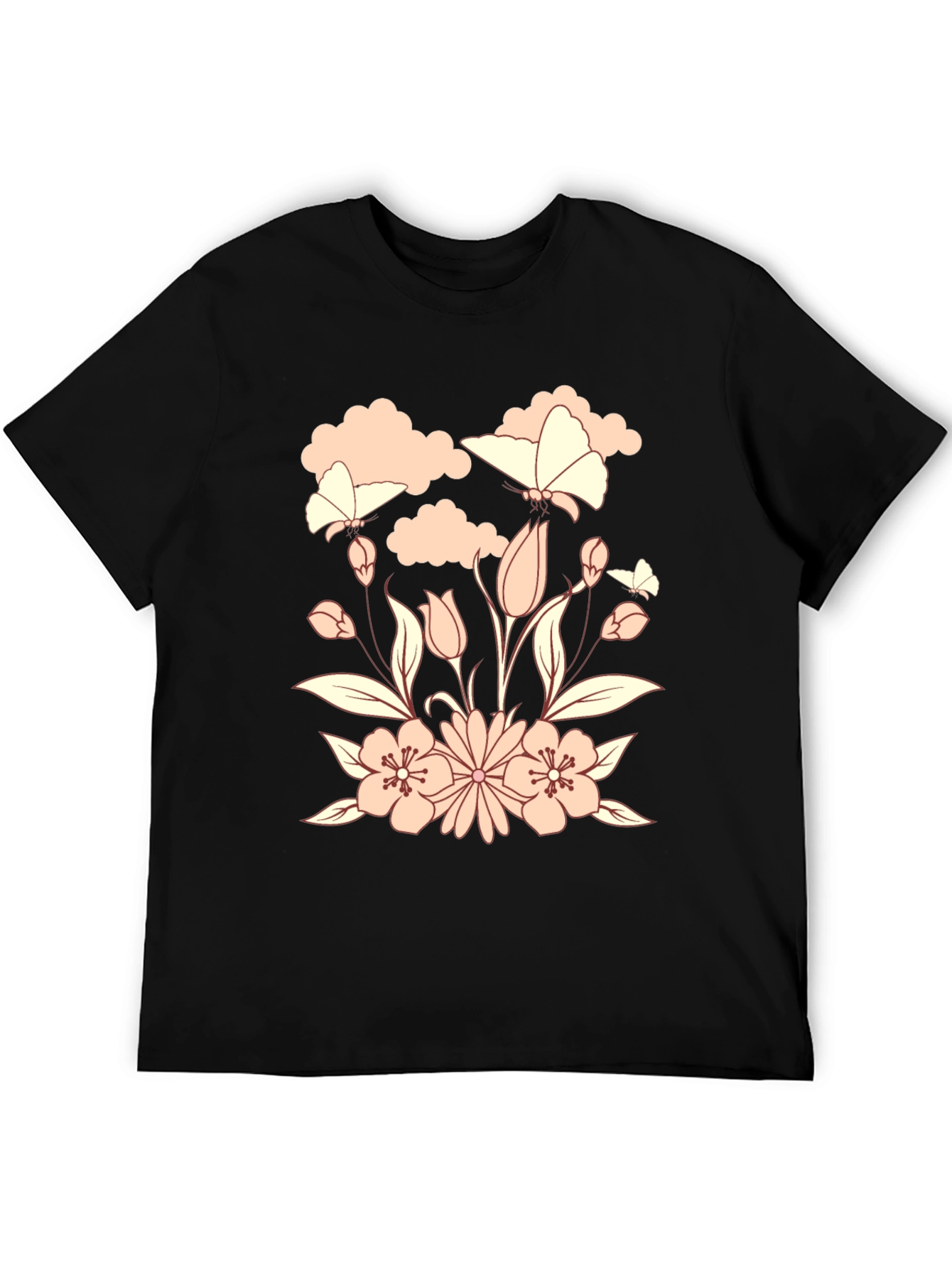 Floral Butterfly Black T-Shirt