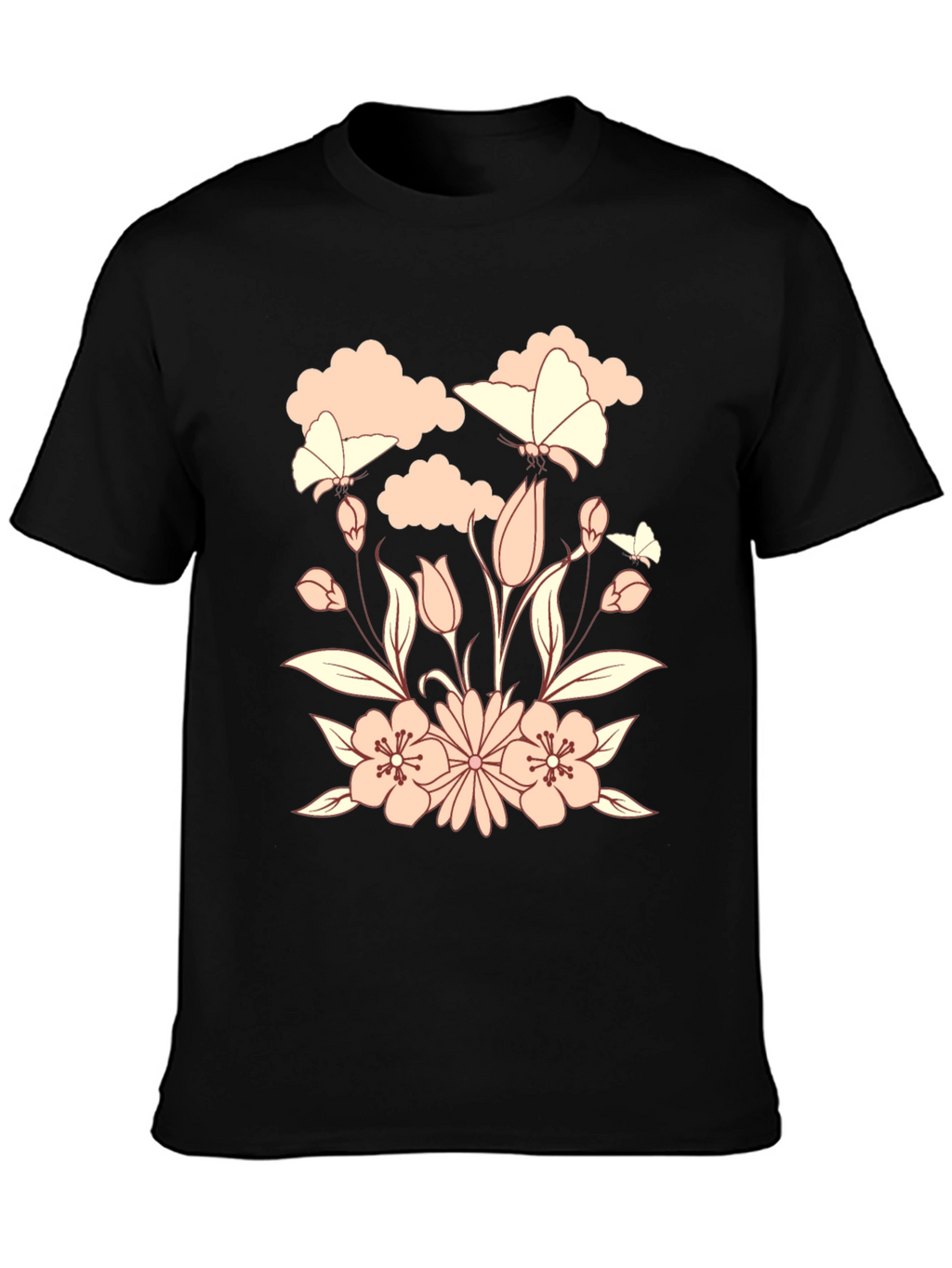 Floral Butterfly Black T-Shirt