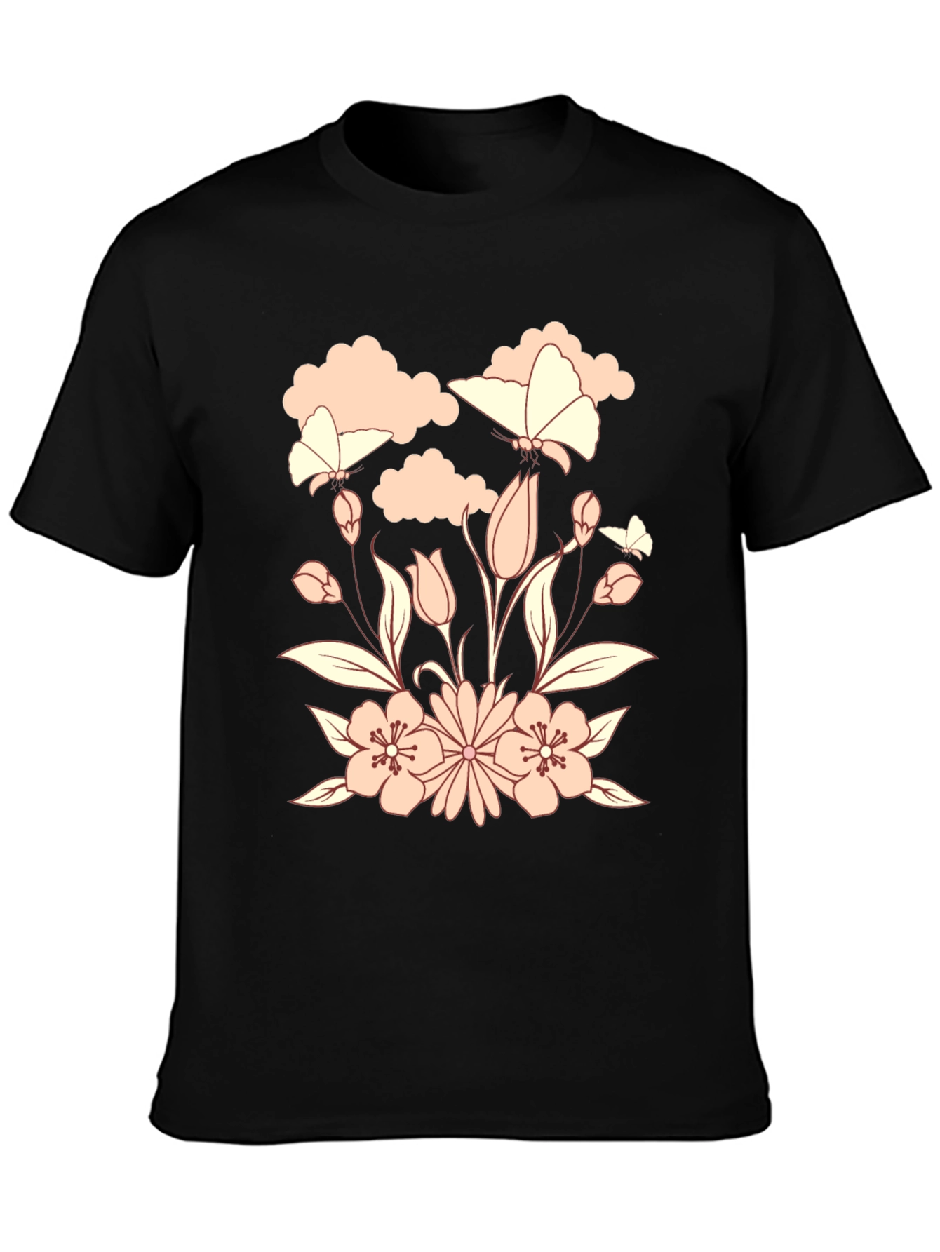 Floral Butterfly Black T-Shirt