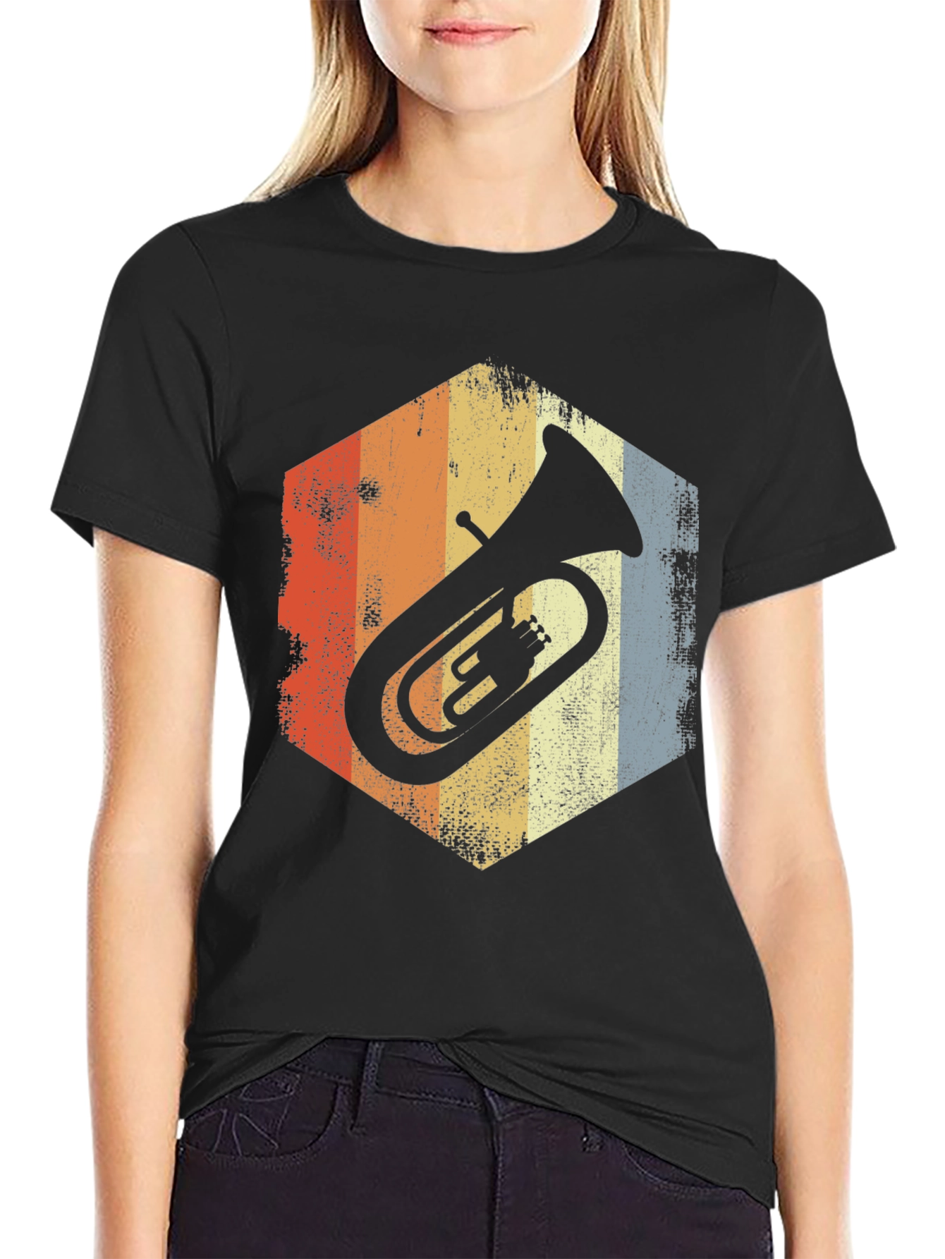 Retro Tuba Graphic Tee - Vintage Style Music Shirt