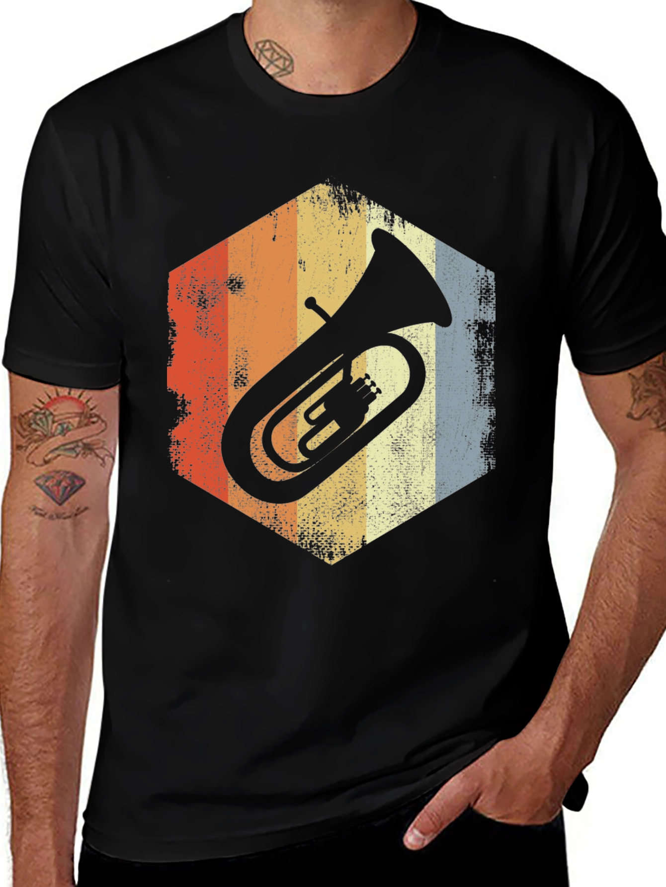 Retro Tuba Graphic Tee - Vintage Style Music Shirt