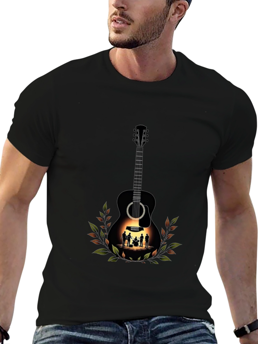 Guitar Band Tee - Black Graphic T-Shirt