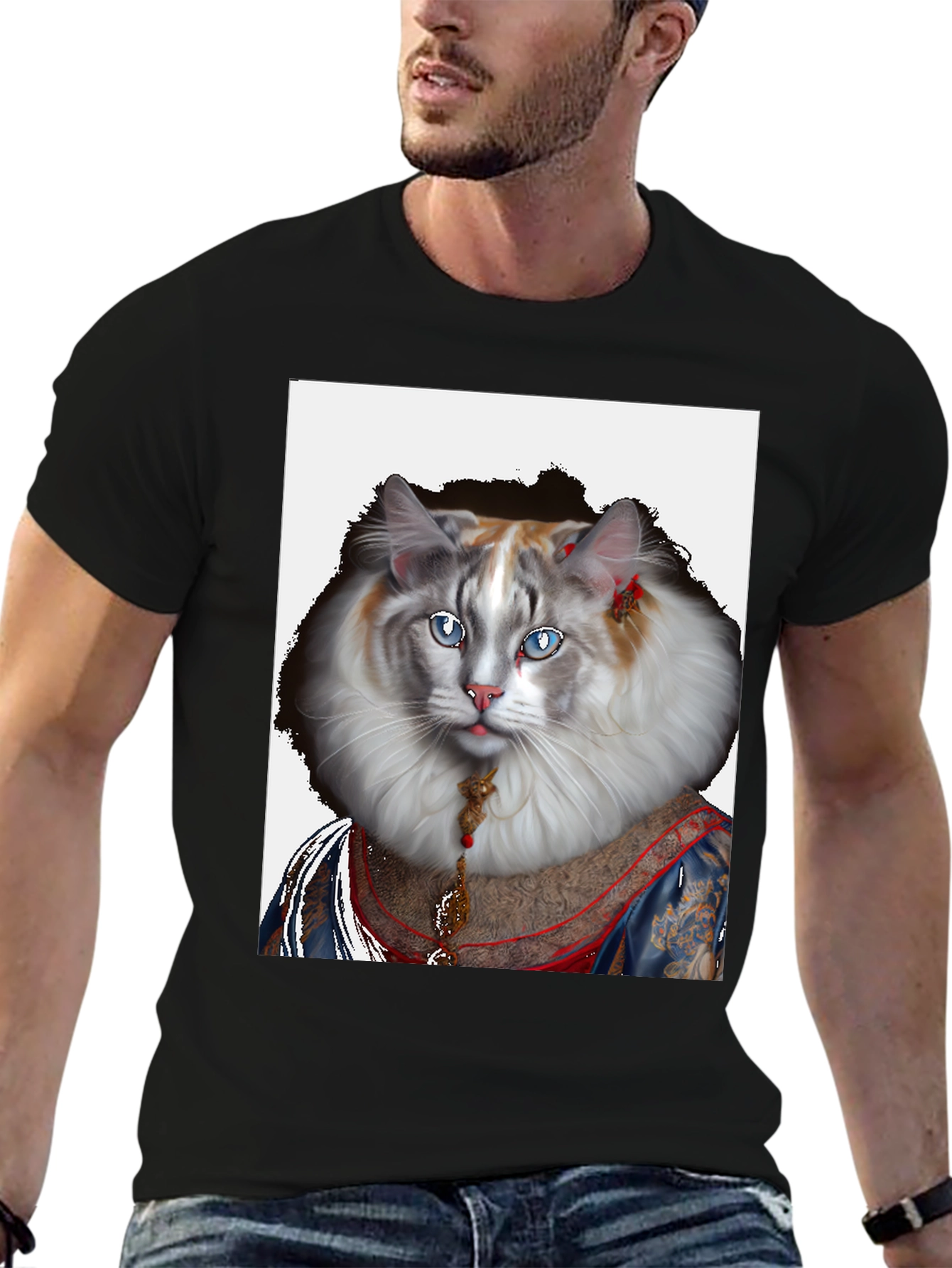 Regal Cat Portrait Tee - Feline Royalty T-Shirt