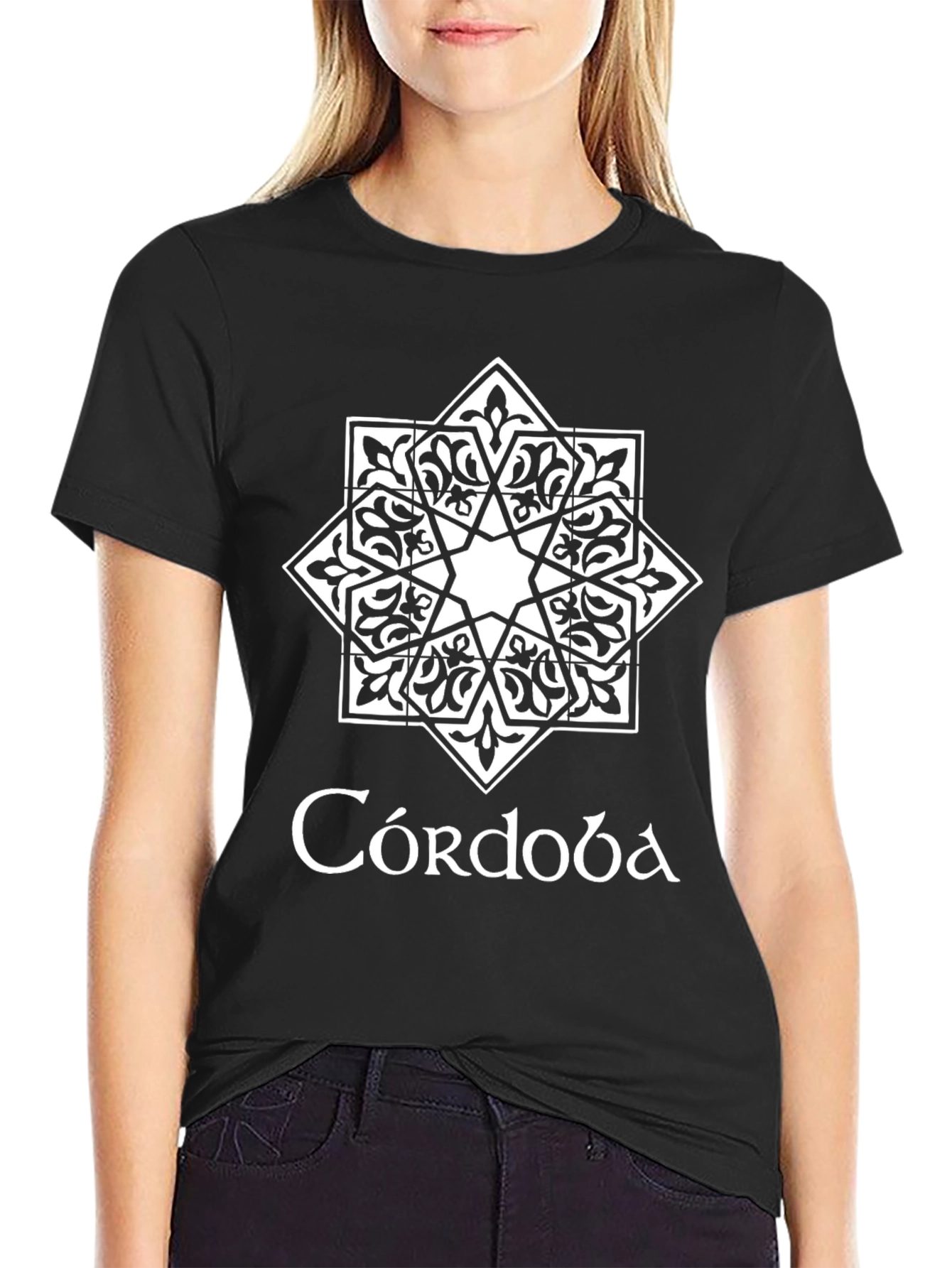 Córdoba Black T-Shirt Islamic Geometric Star Design