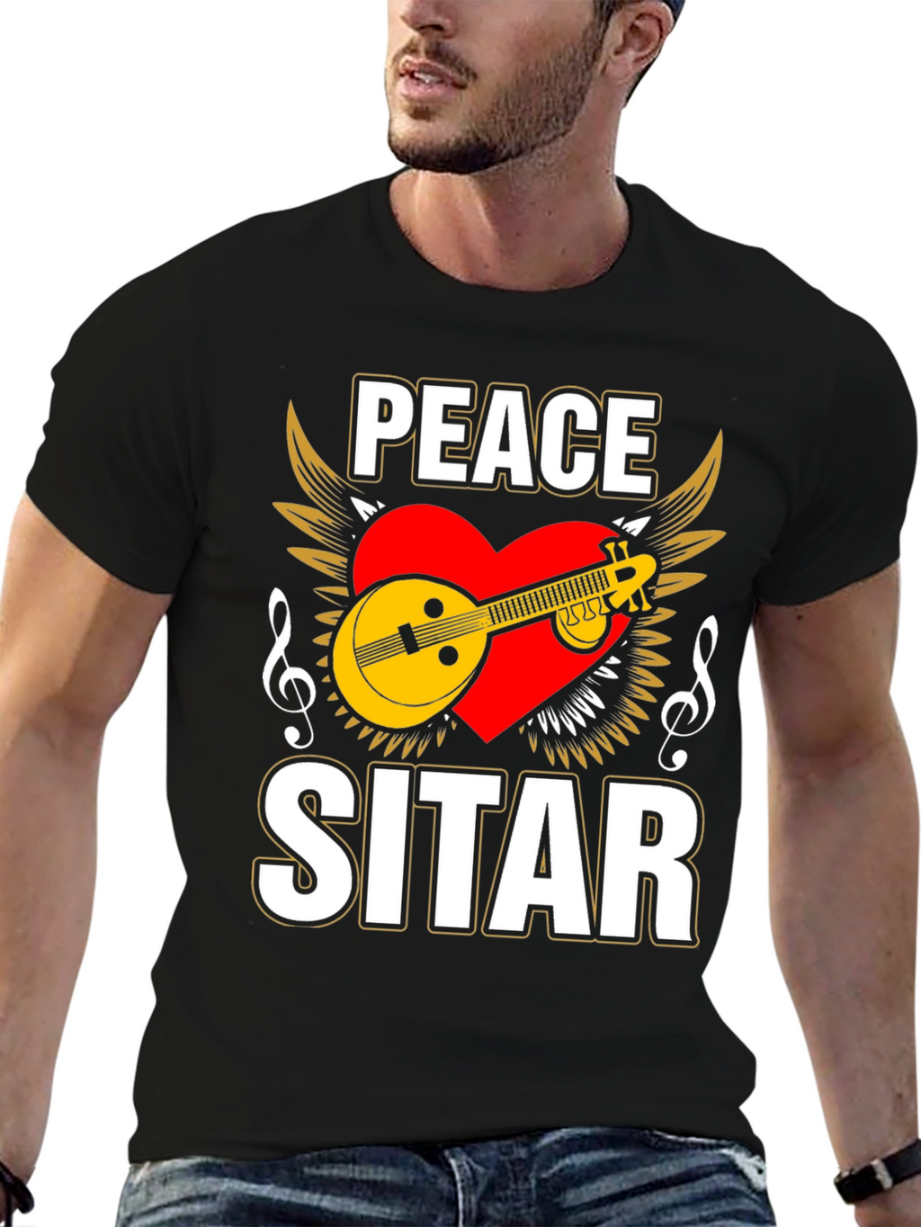 Peace Sitar Graphic Tee - Music Lover T-Shirt