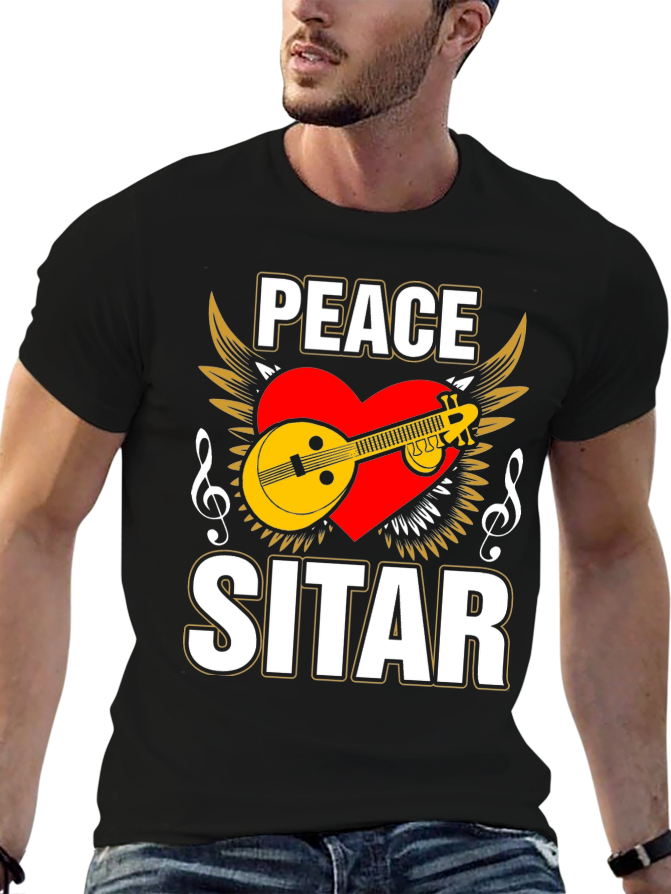 Peace Sitar Graphic Tee - Music Lover T-Shirt
