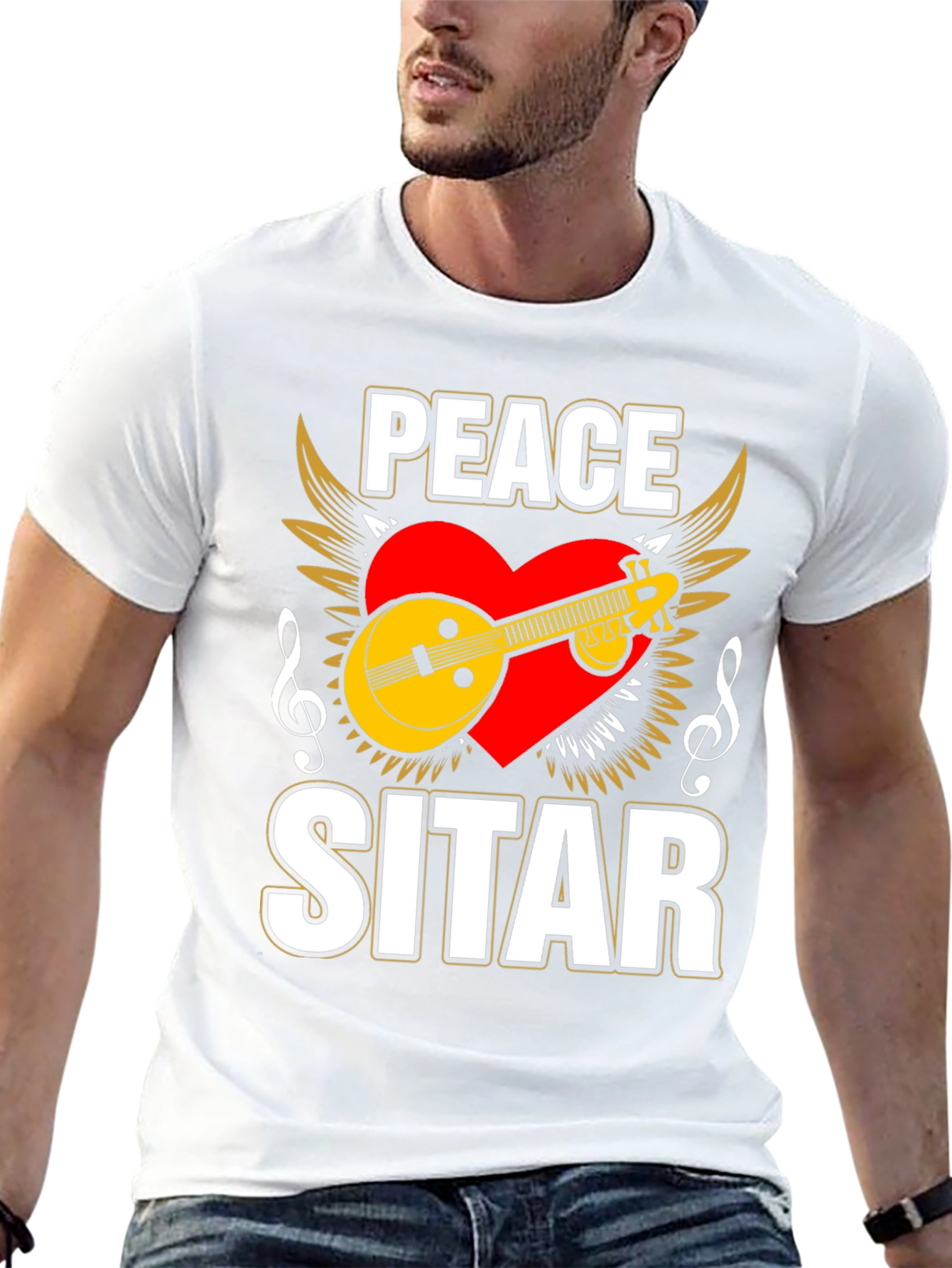 Peace Sitar Graphic Tee - Music Lover T-Shirt