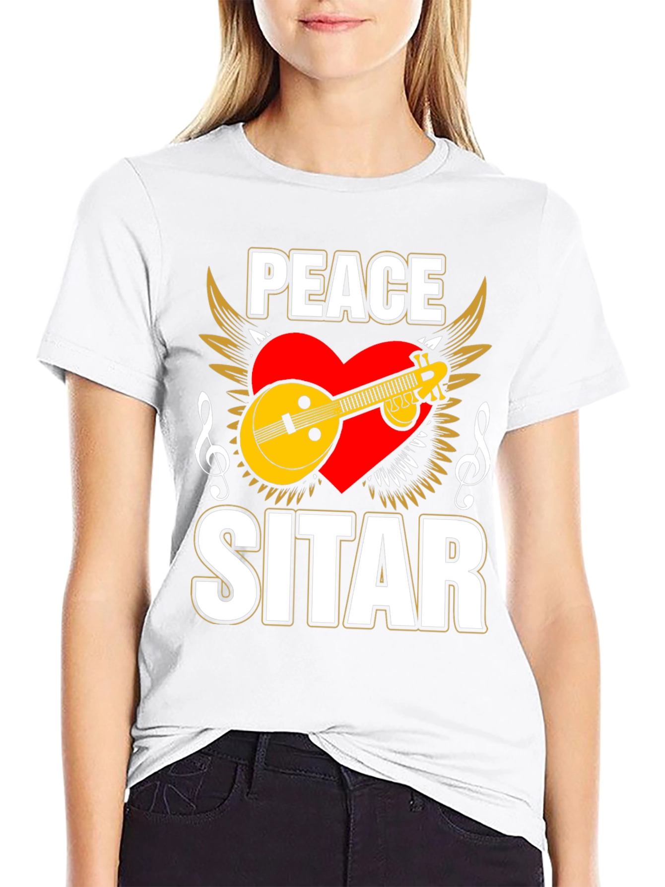 Peace Sitar Graphic Tee - Music Lover T-Shirt