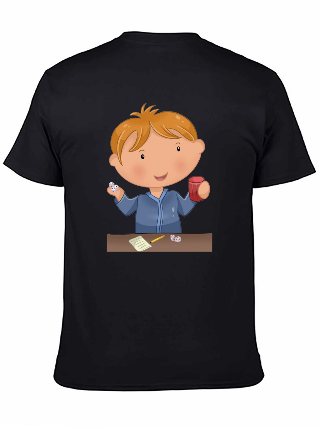 Cartoon Kid Dice Game Black T-Shirt
