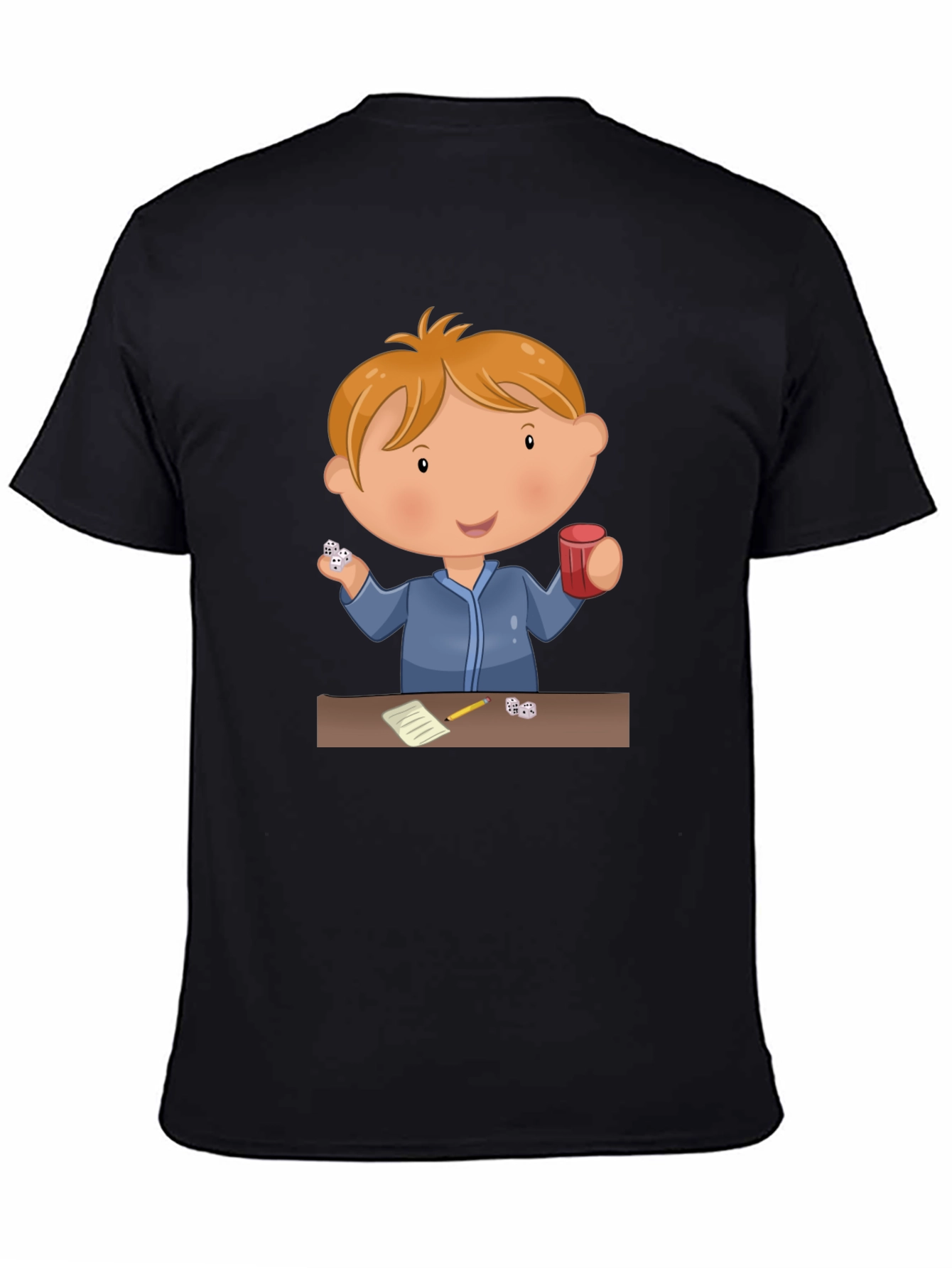Cartoon Kid Dice Game Black T-Shirt
