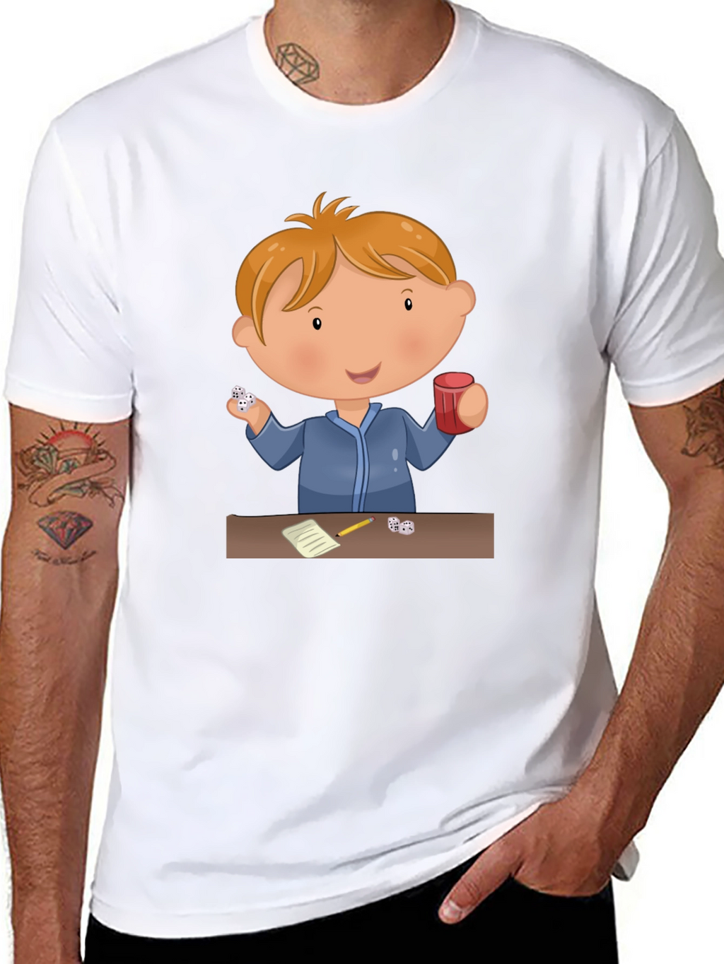 Cartoon Kid Dice Game Black T-Shirt