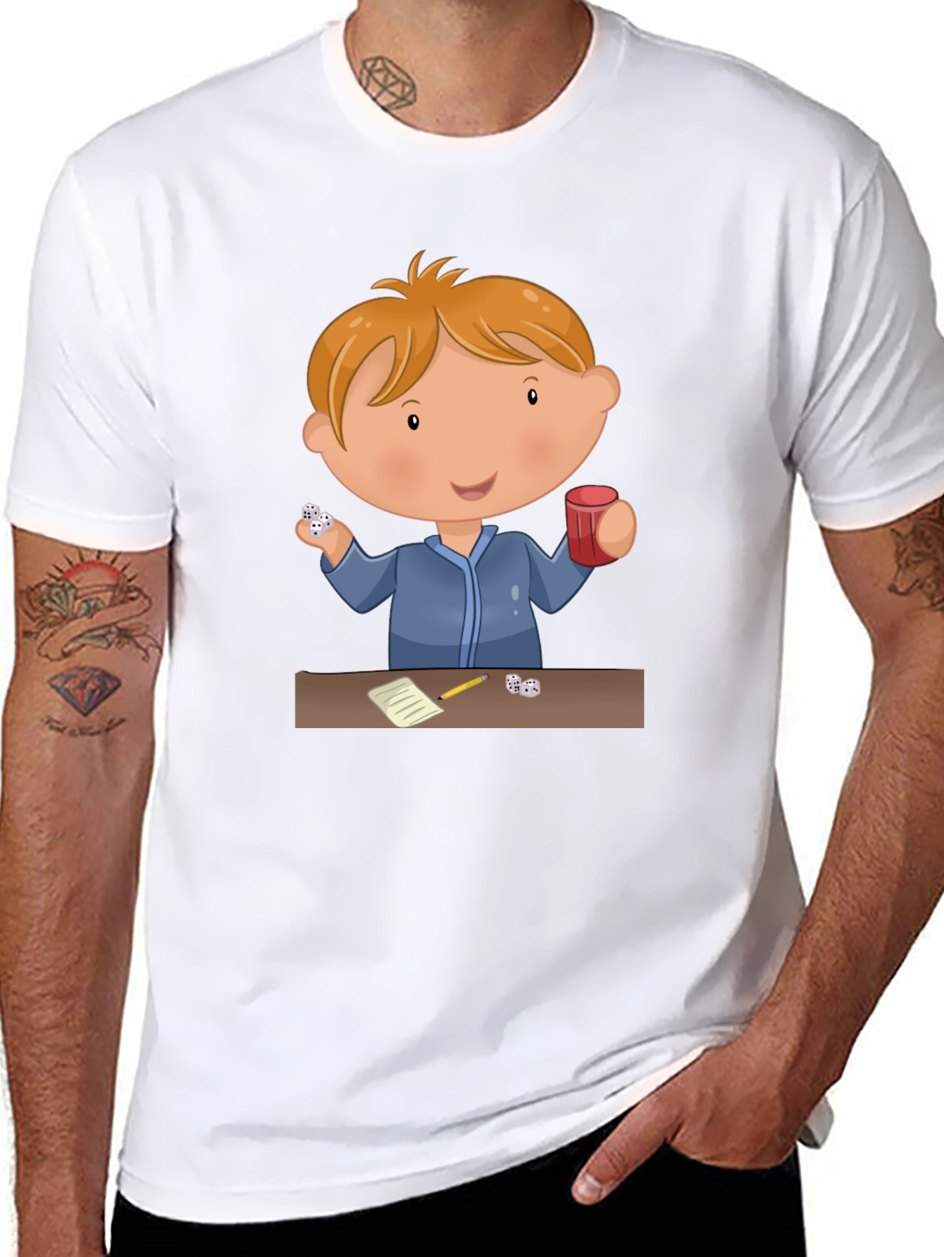 Cartoon Kid Dice Game Black T-Shirt