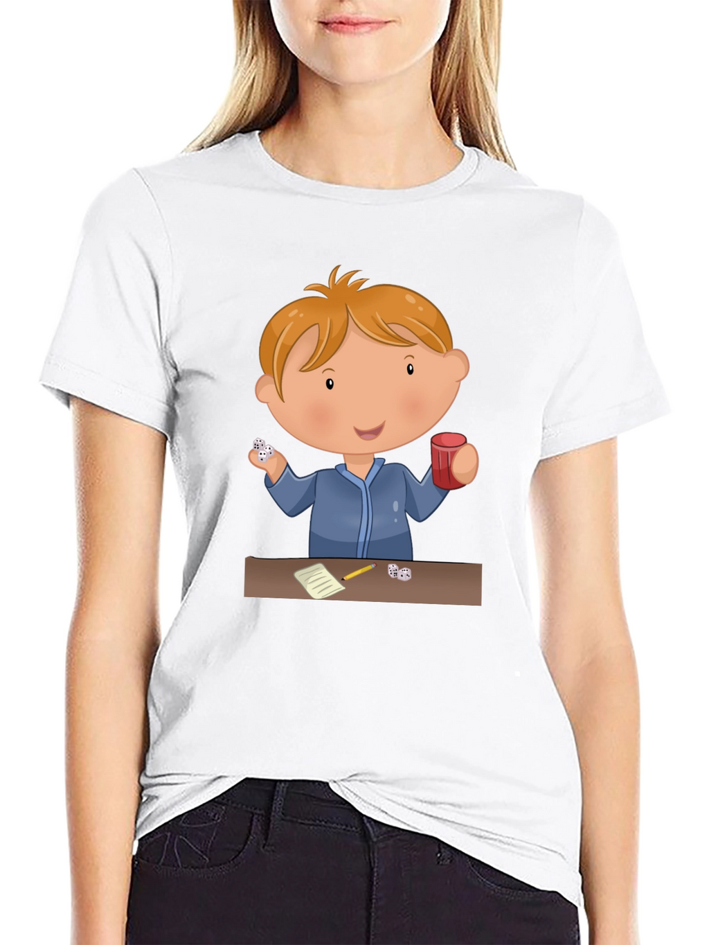 Cartoon Kid Dice Game Black T-Shirt