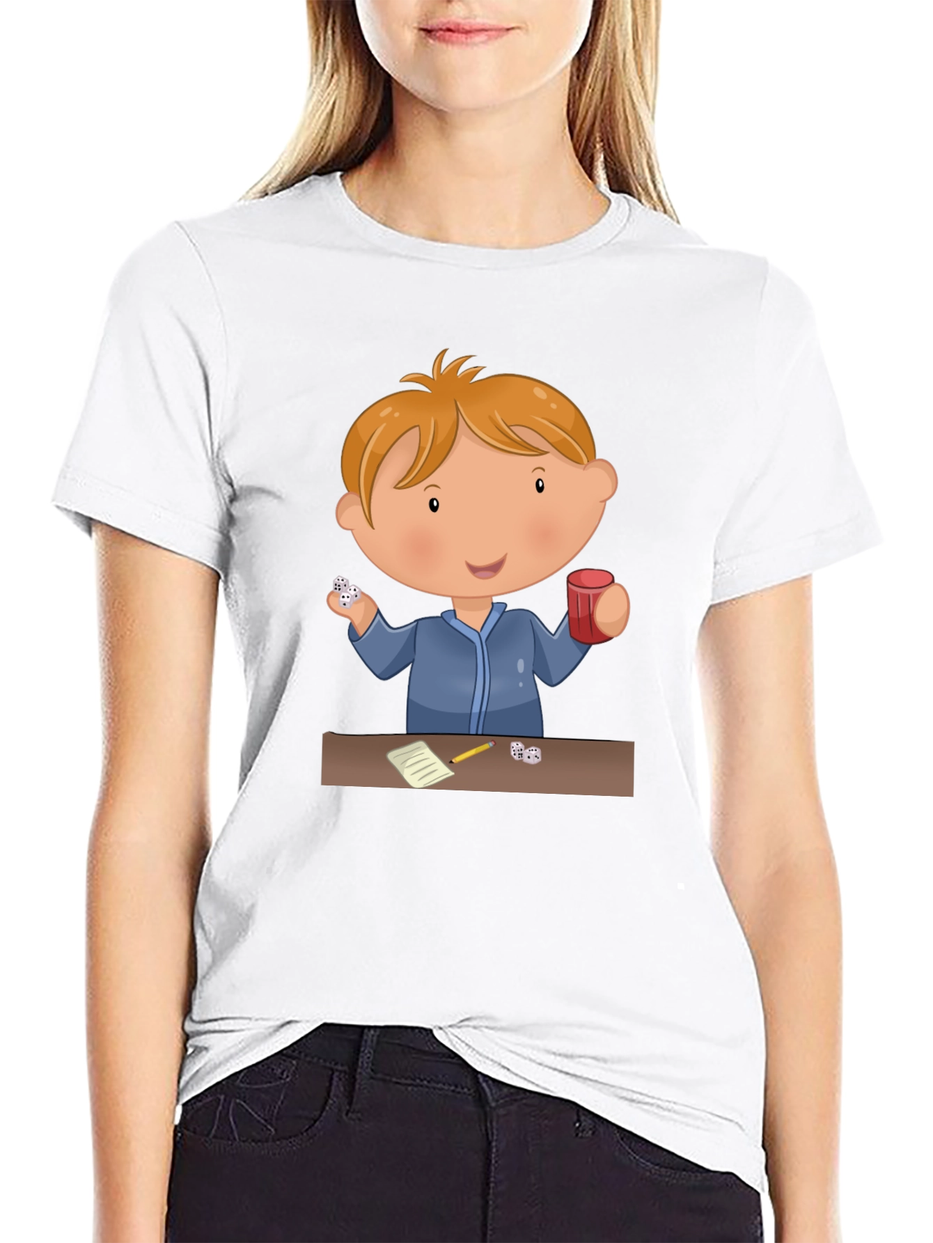 Cartoon Kid Dice Game Black T-Shirt
