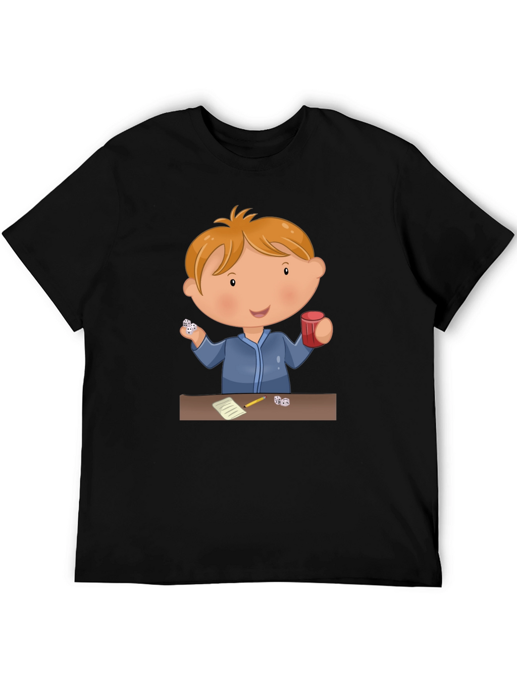 Cartoon Kid Dice Game Black T-Shirt