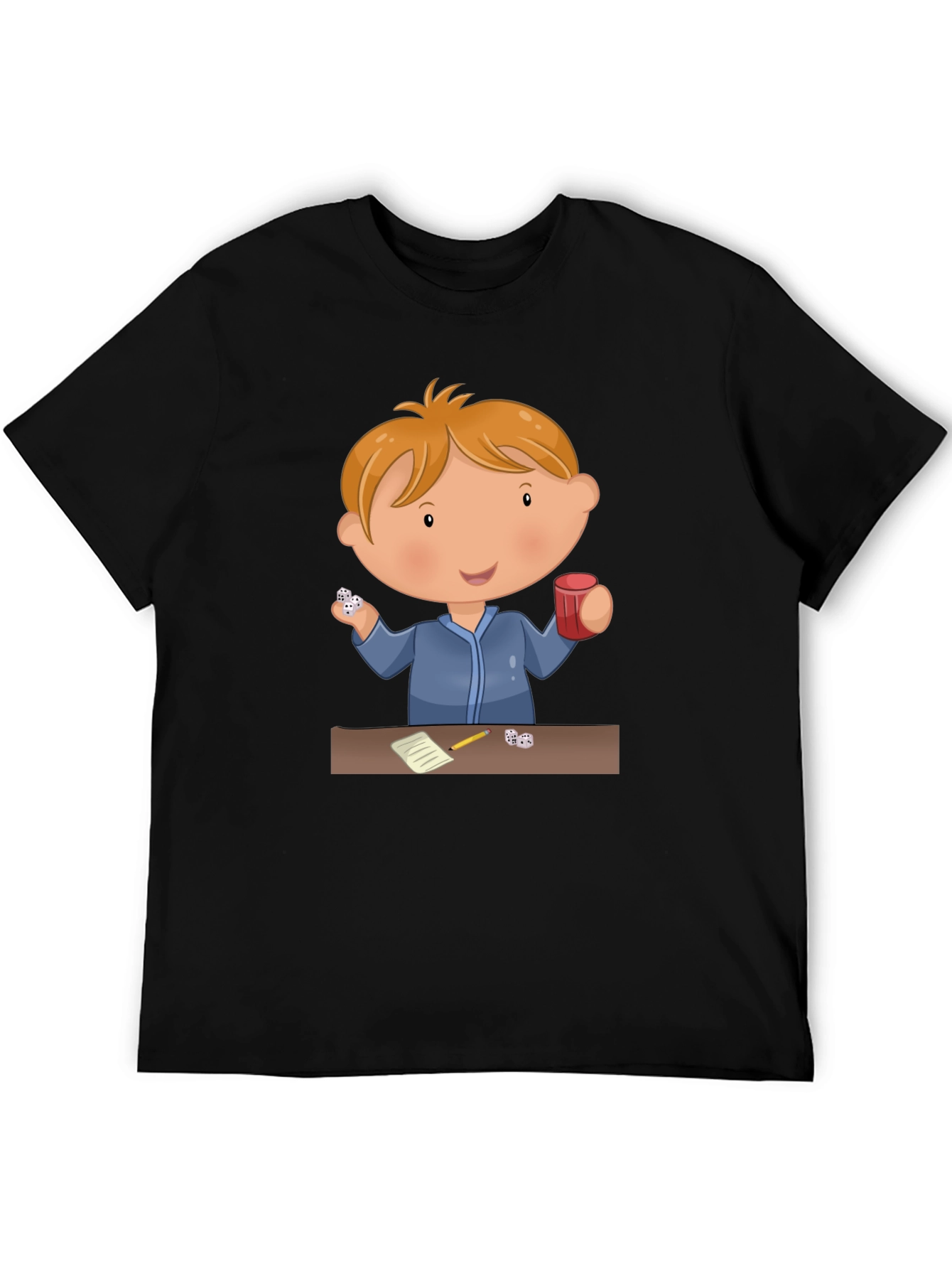 Cartoon Kid Dice Game Black T-Shirt