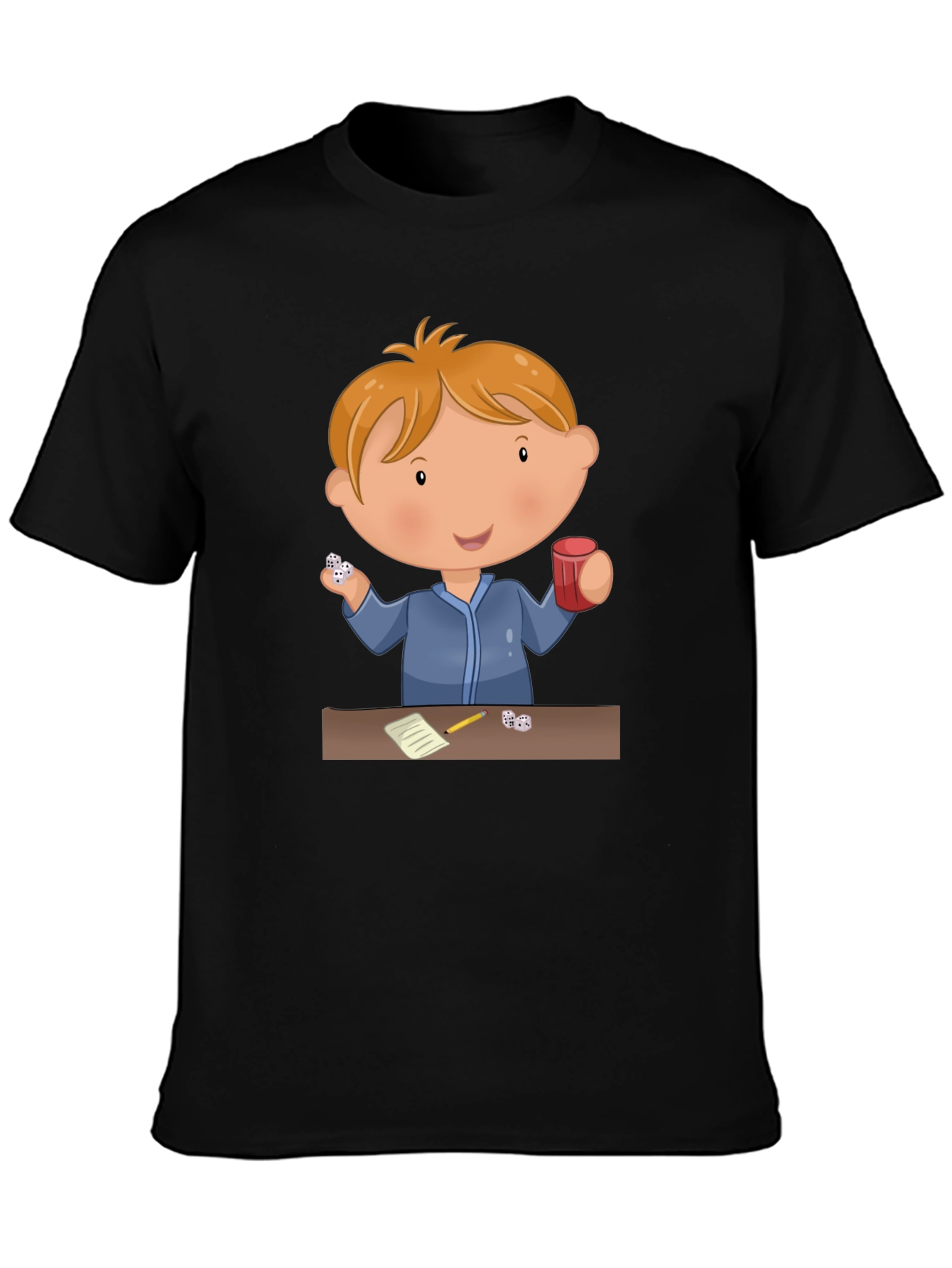 Cartoon Kid Dice Game Black T-Shirt