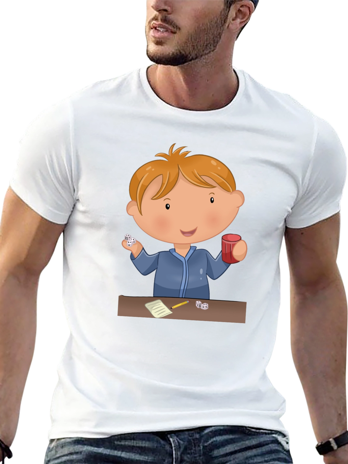 Cartoon Kid Dice Game Black T-Shirt