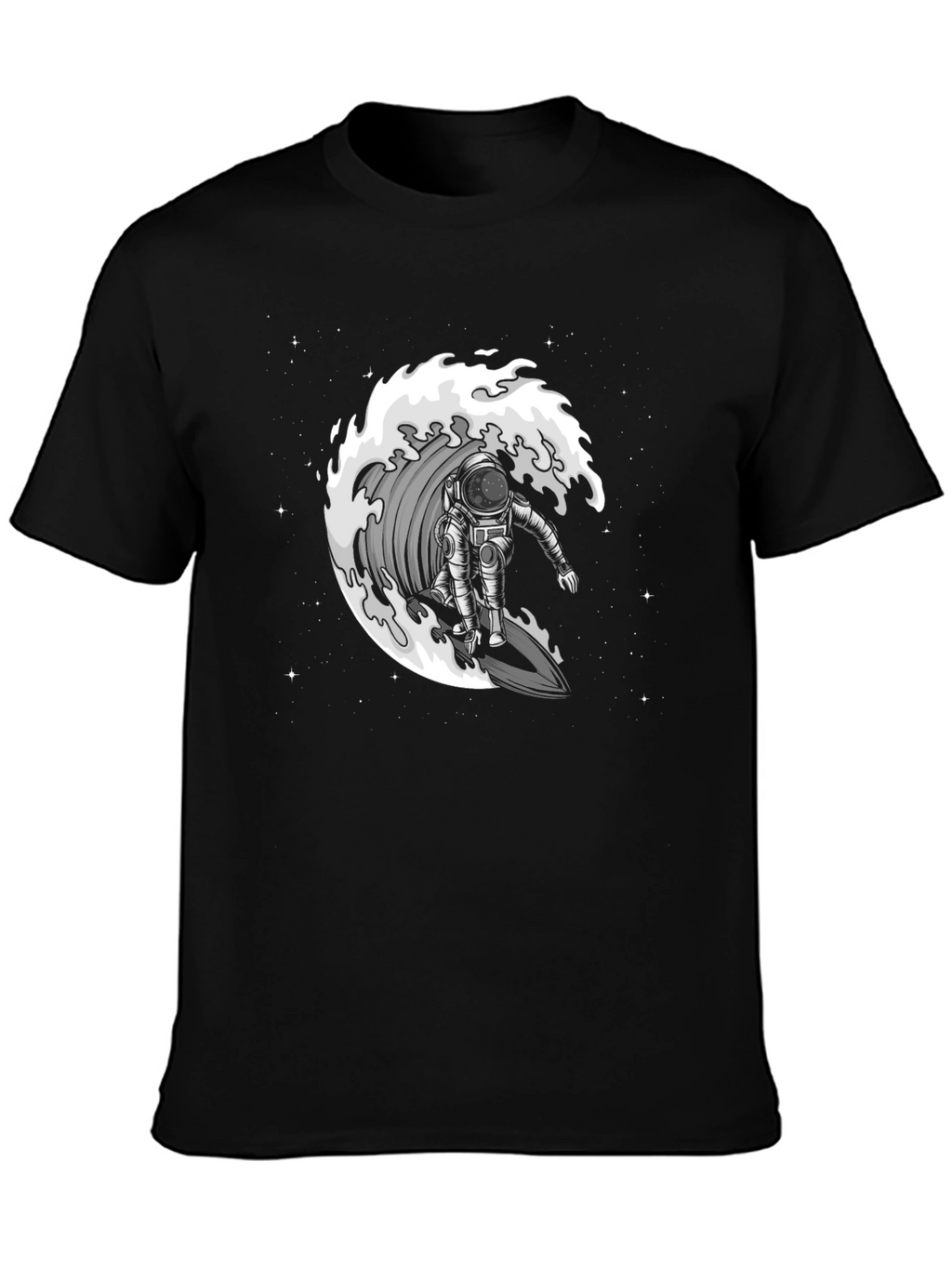 Astronaut Surfing Wave Graphic T-Shirt - Black