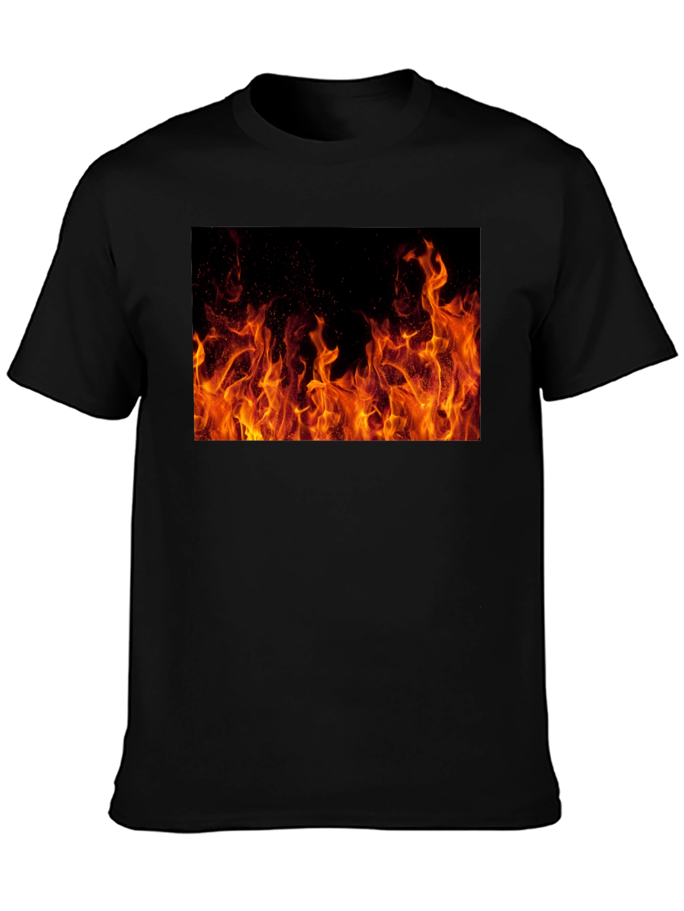 Fiery Flames Graphic Tee - Bold Black Cotton Comfort