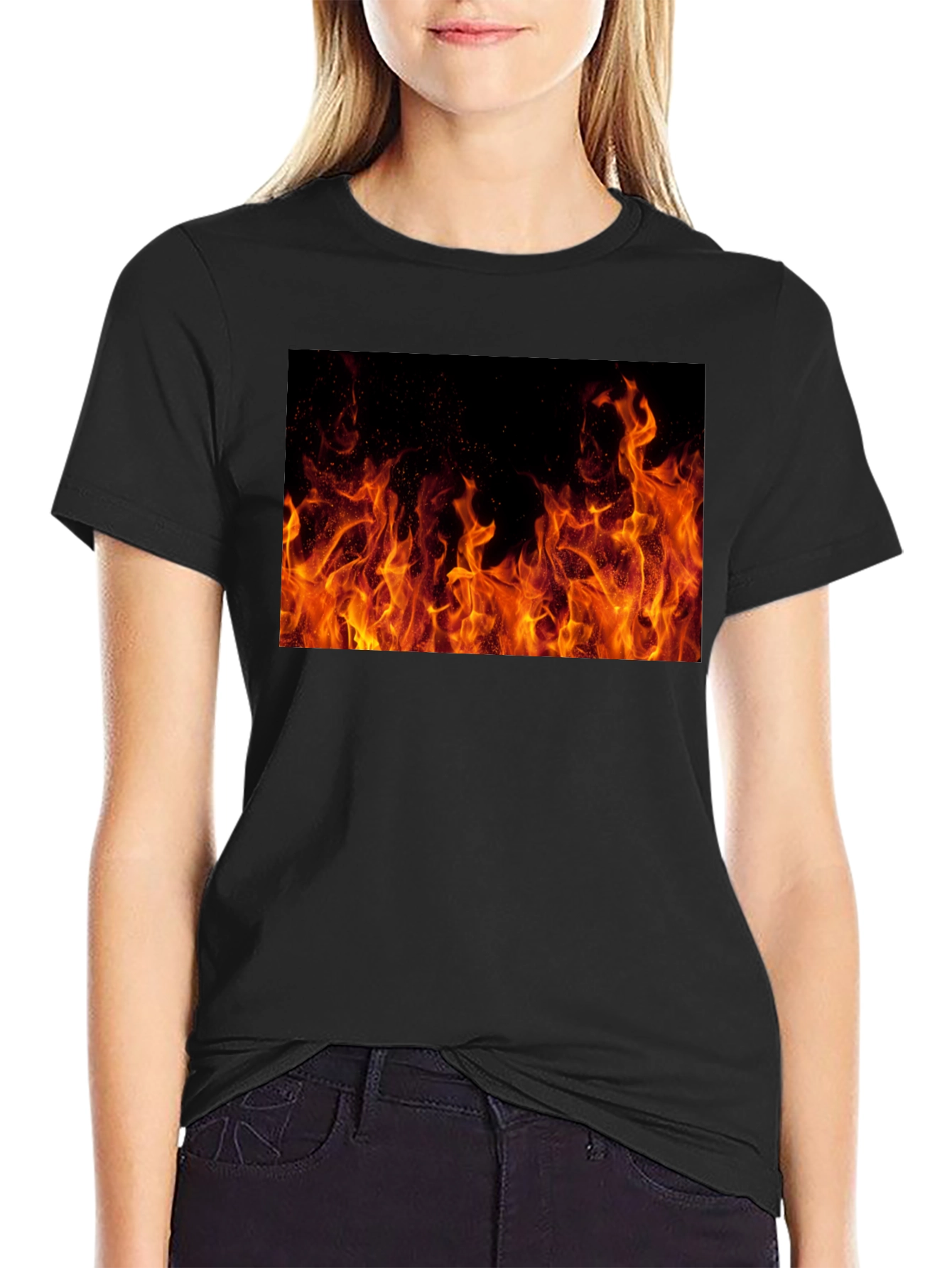 Fiery Flames Graphic Tee - Bold Black Cotton Comfort