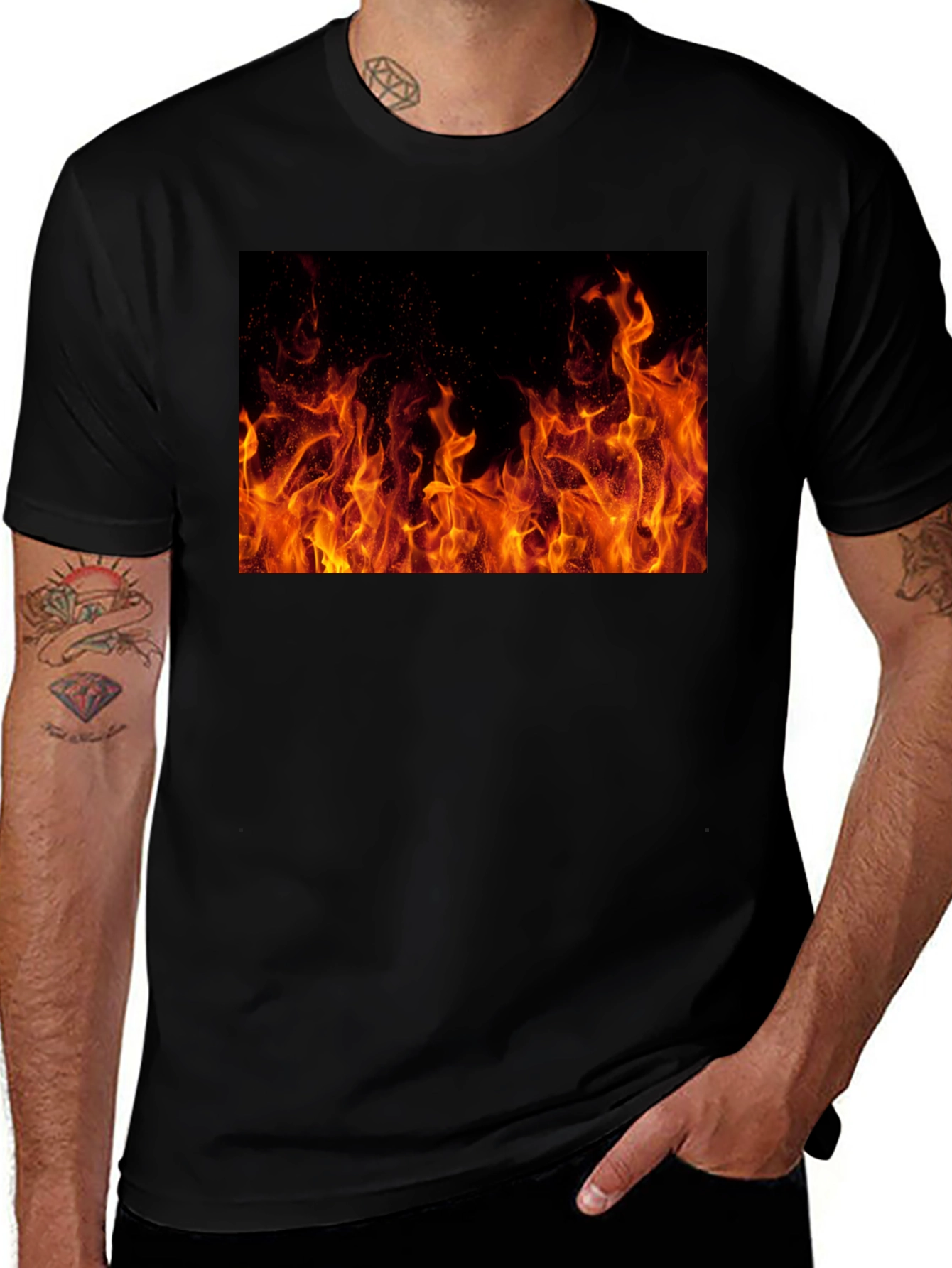 Fiery Flames Graphic Tee - Bold Black Cotton Comfort