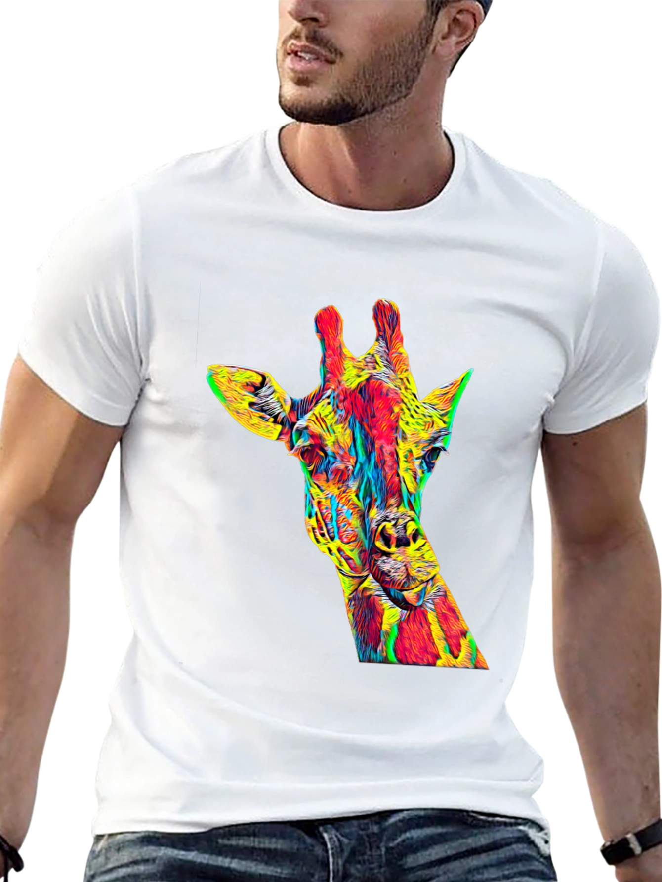 Vibrant Giraffe Graphic Tee - Mens Black T-Shirt