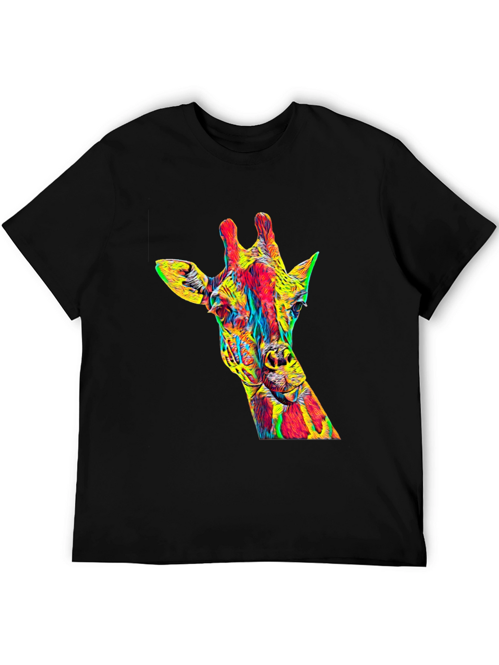 Vibrant Giraffe Graphic Tee - Mens Black T-Shirt