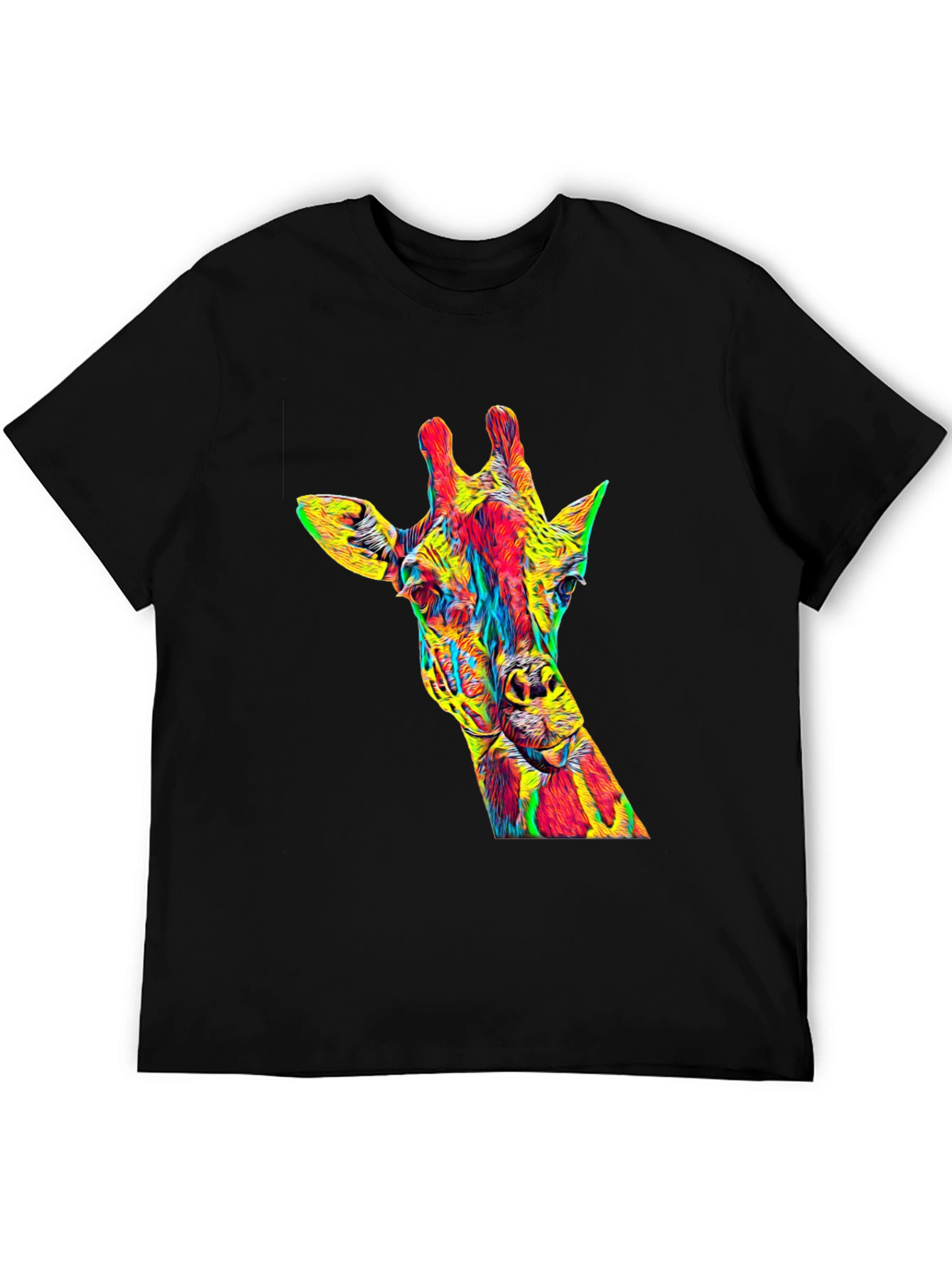 Vibrant Giraffe Graphic Tee - Mens Black T-Shirt