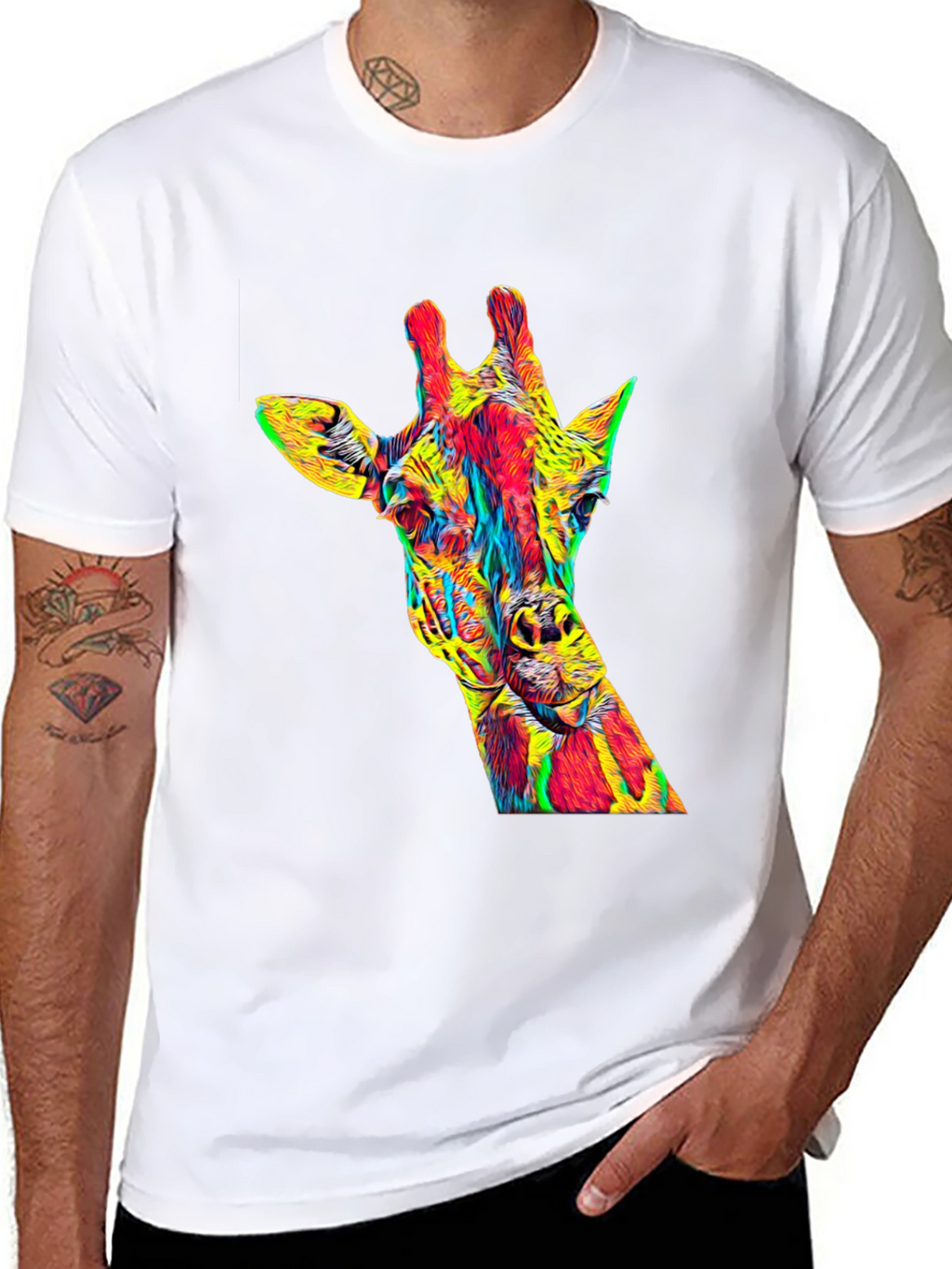 Vibrant Giraffe Graphic Tee - Mens Black T-Shirt