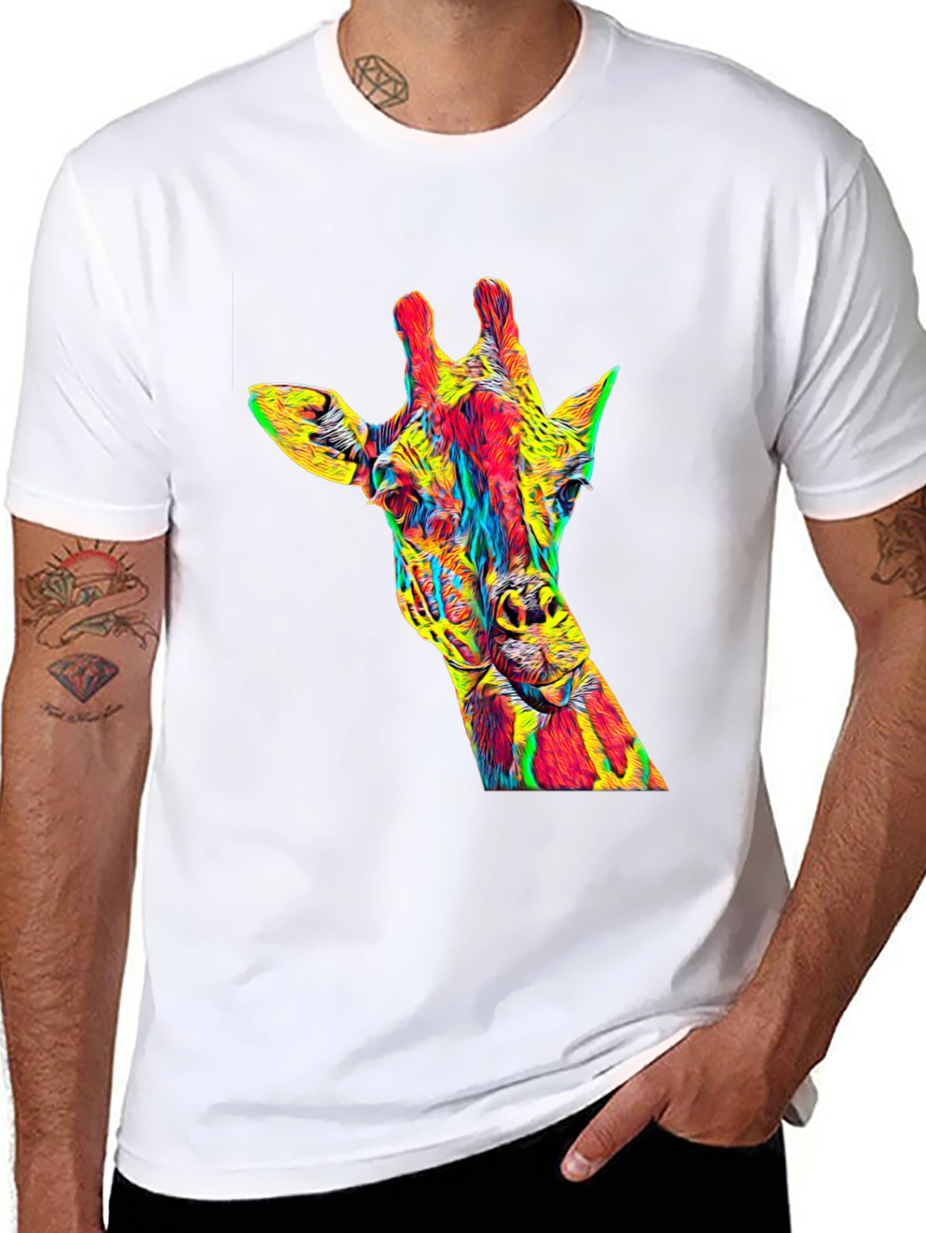 Vibrant Giraffe Graphic Tee - Mens Black T-Shirt
