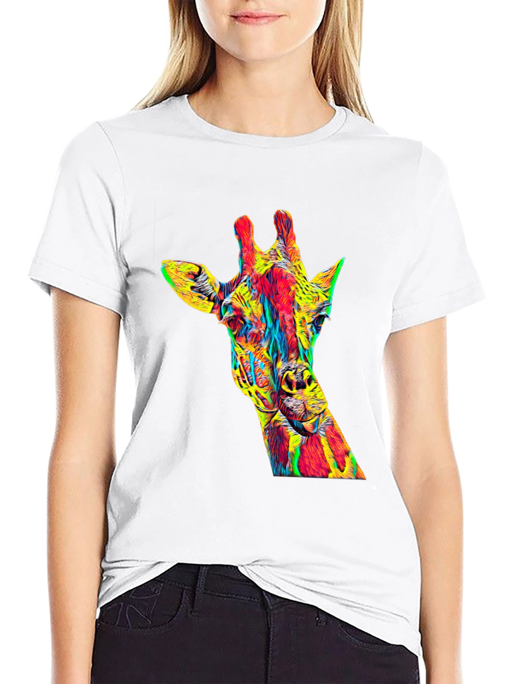 Vibrant Giraffe Graphic Tee - Mens Black T-Shirt