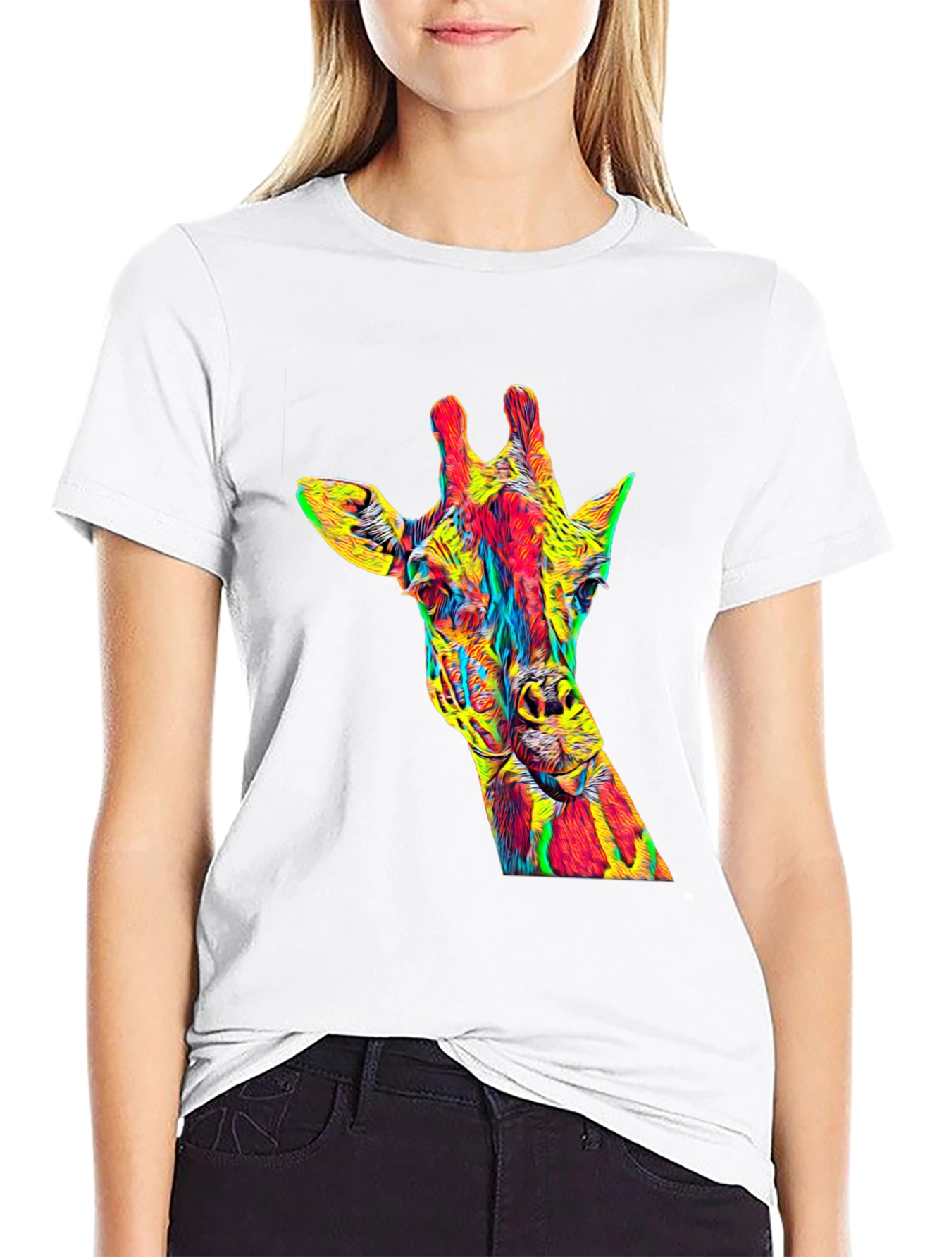 Vibrant Giraffe Graphic Tee - Mens Black T-Shirt