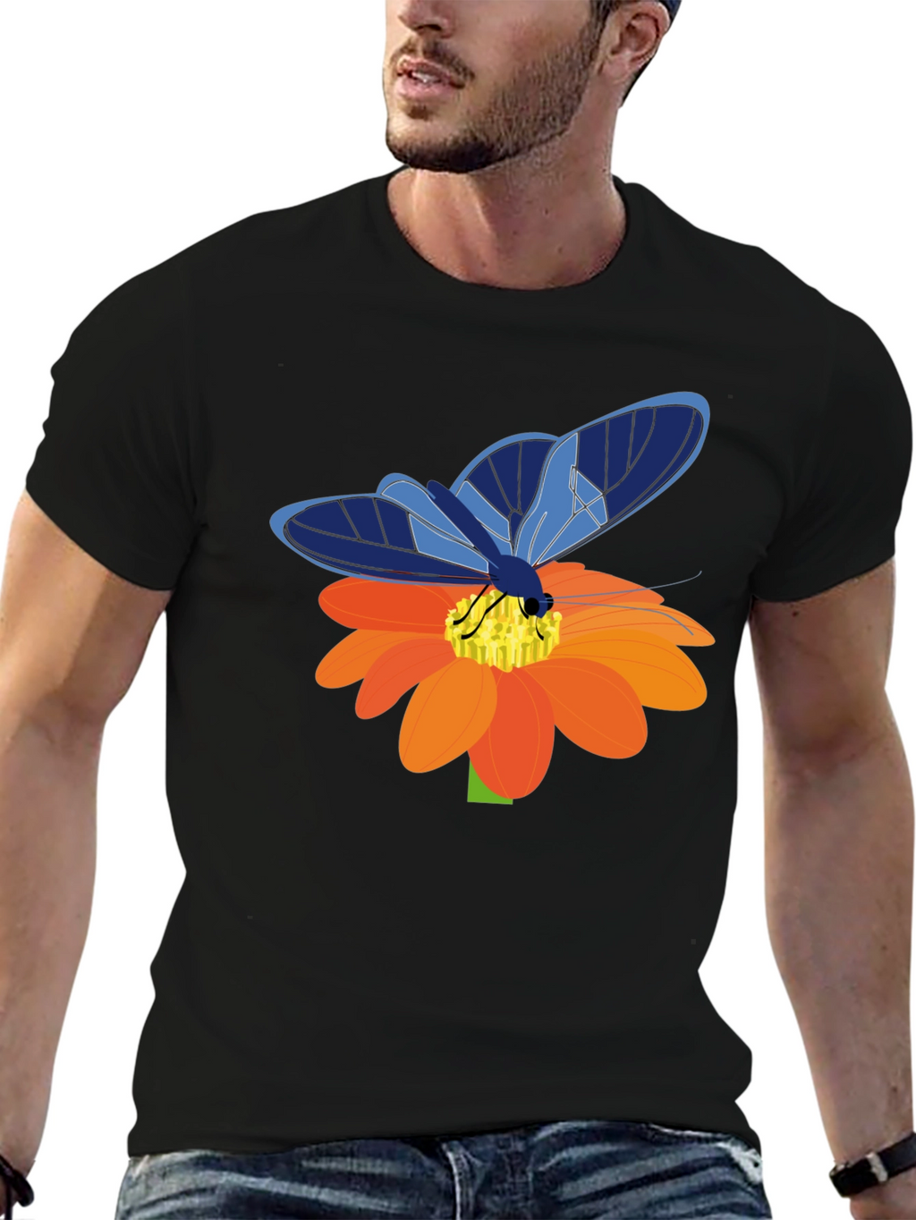 Butterfly Graphic Tee - Stylish Mens Black T-Shirt