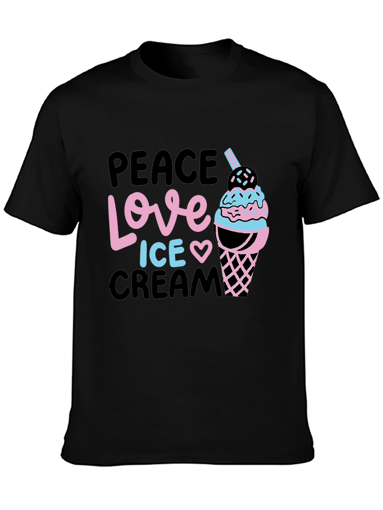 Peace Love Ice Cream Black Graphic Tee