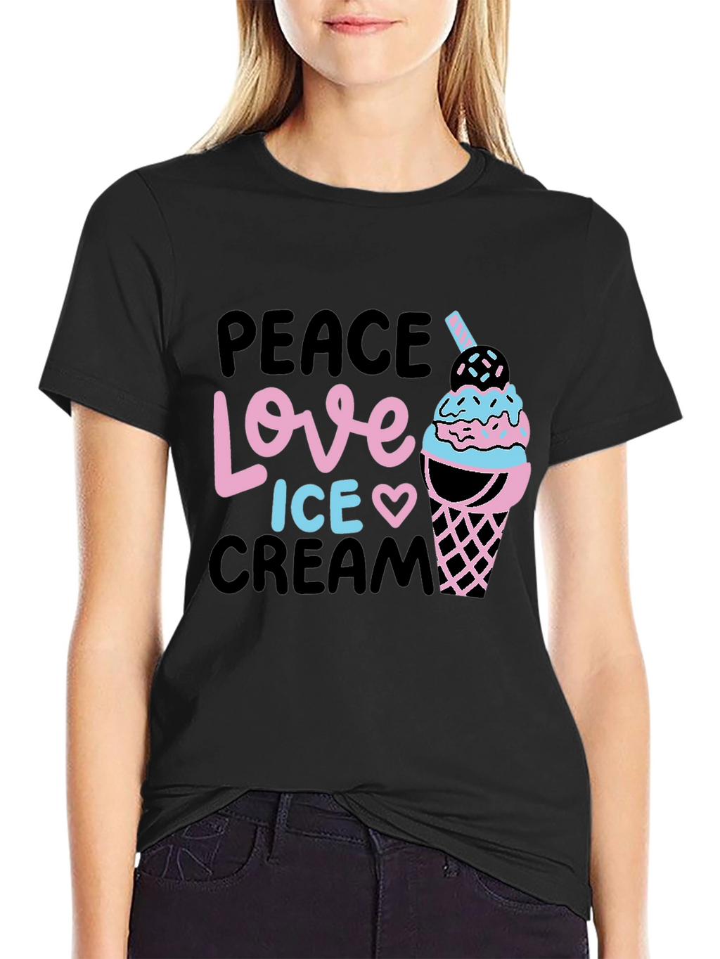 Peace Love Ice Cream Black Graphic Tee